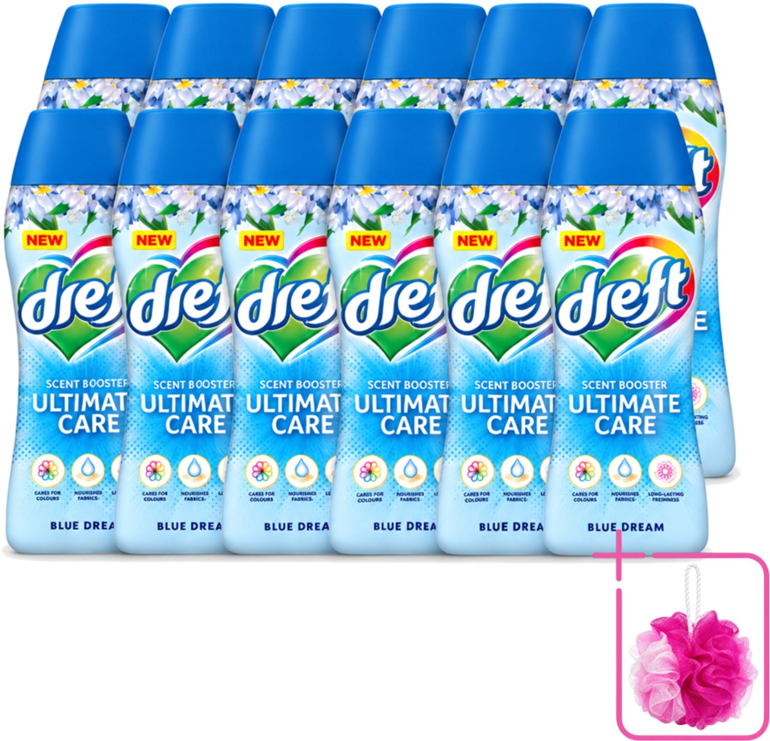 12 x Dreft - Ultimate Care - Wasverzachter - Geurbooster - Gekleurde Was - Blauwe Droom - 15 Wasbeurten - Bulkverpakking - Wasmiddel - Douchemop - Geurbooster