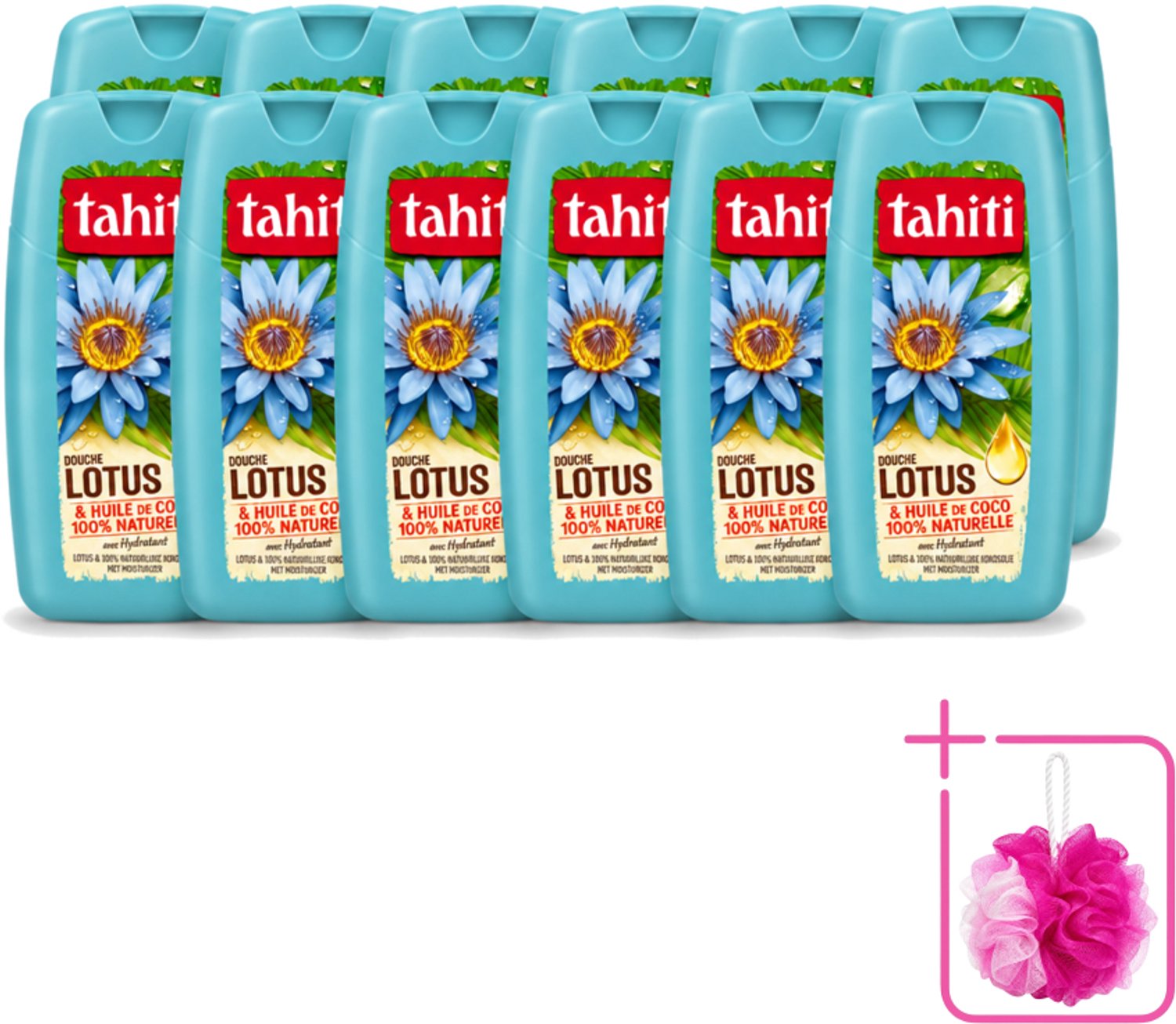 12 x Tahiti - Douchegel - Lotus & Kokosolie - Hydraterend - 250 ml - Bulkverpakking - Douchegel - Douchemop - Kokosolie