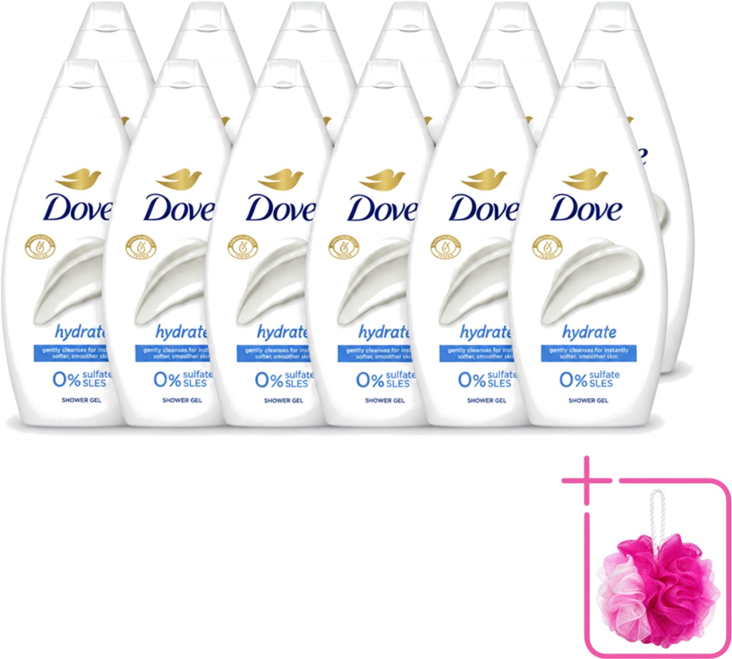 12 x Dove Hydrate - Douchegel - Sulfaatvrij - 250 ml - Bulkverpakking - Hydraterende douchegel - Douchemop - Sulfaatvrije douchegel