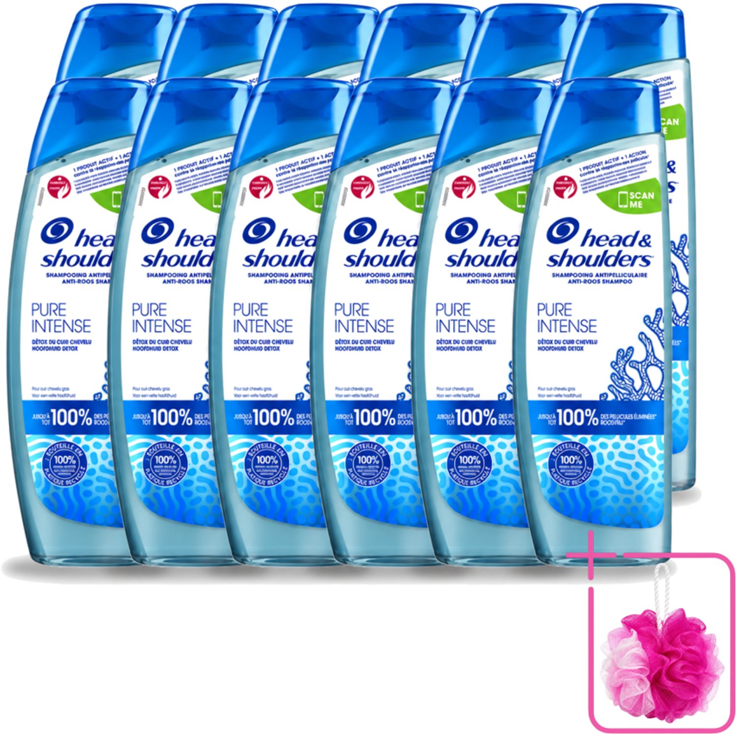 12 x Head & Shoulders - Anti-Roos Shampoo - Pure Intense - Hoofdhuid Detox - 250 ml - Bulkverpakking - Hoofdhuid detox - Douchemop - Roosbestrijding