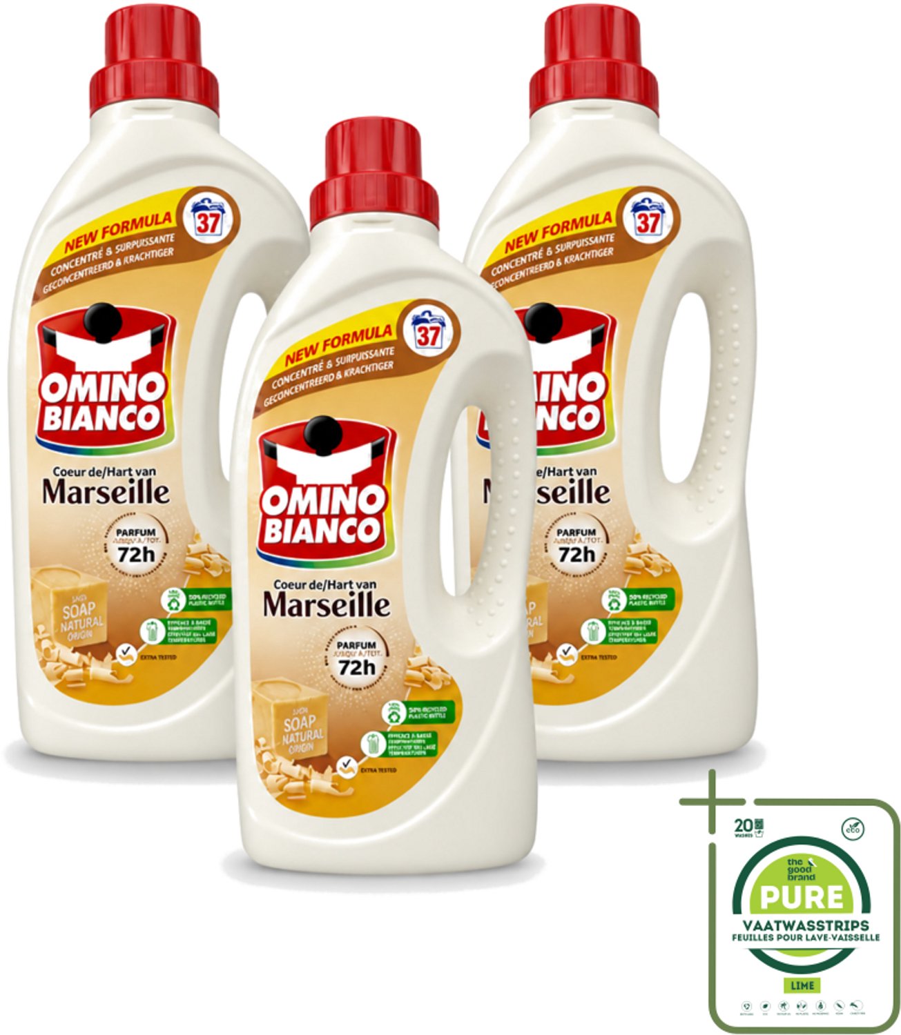 3 x Omino Bianco - Marseille - Wasmiddel - Natuurlijke Zeep - Witte & Gekleurde Was - 37 Wasbeurten - Grootverpakking - Vaatwasstrips - Marseille-zeep - Natuurlijke Zeep - Wasmiddel - Wasmiddel Voor Kleding - Enzymen