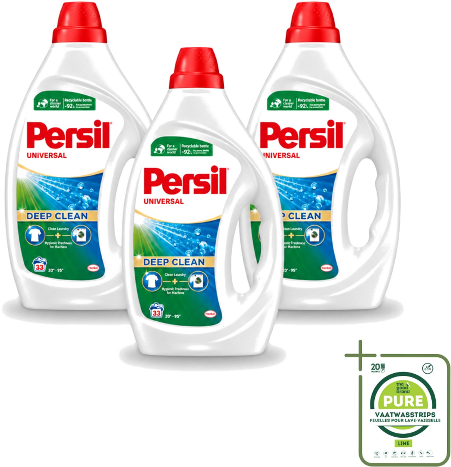 3 x Persil Universal - Vloeibaar Wasmiddel - Witte en Gekleurde Was - 33 Wasbeurten - Grootverpakking - Vaatwasstrips - Persil Universal Gel - Wasmiddel - Vlekverwijdering - Frisheid - Wasmachine