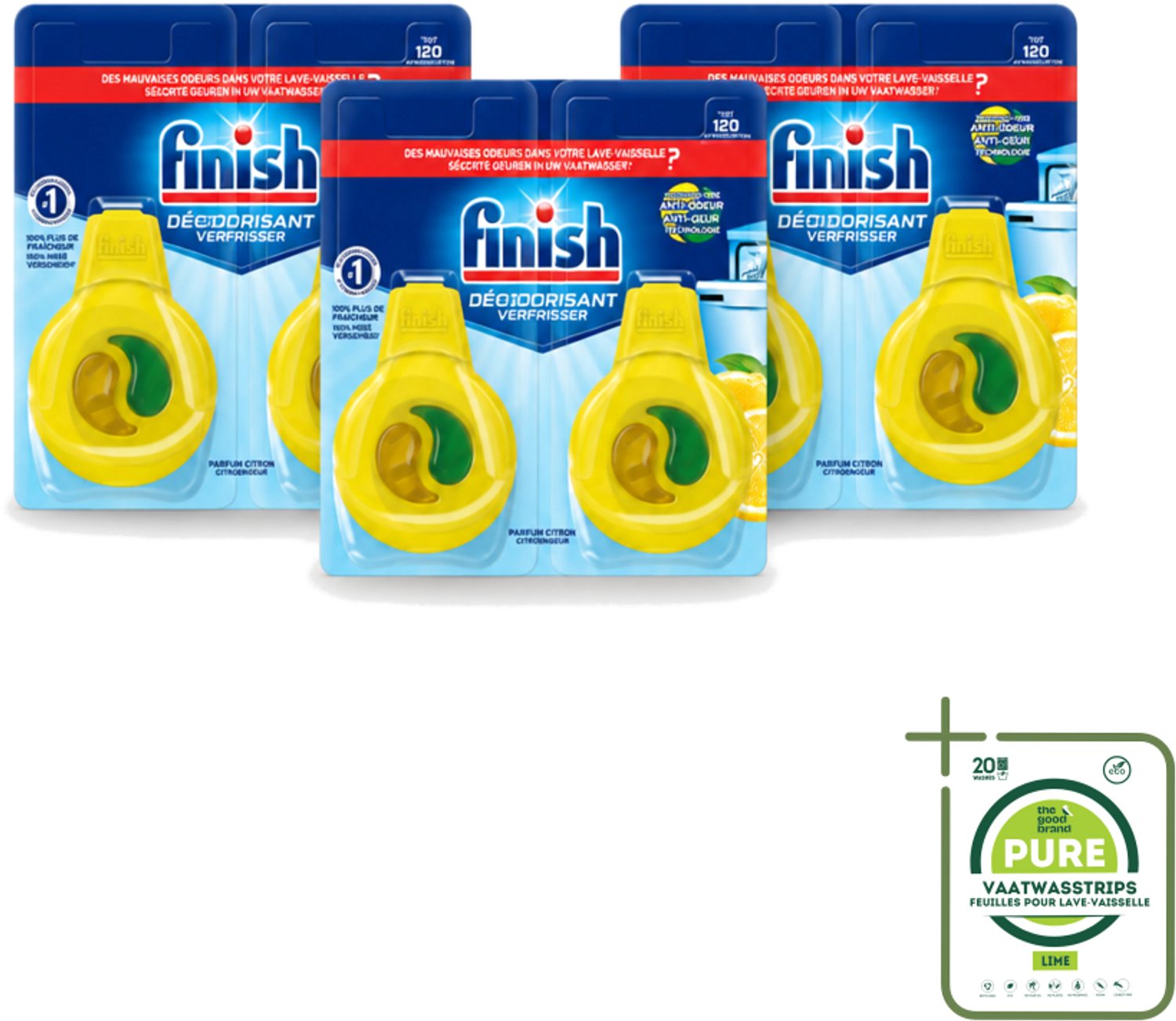 3 x Finish Deo Odorstop - Vaatwasverfrisser - Citroen Parfum - Anti-geur - Tot 120 Afwasbeurten - Grootverpakking - Vaatwasstrips - Vaatwasverfrisser - Geurbeheersing - Citroengeur - Anti-geur - Vaatwasser Geur