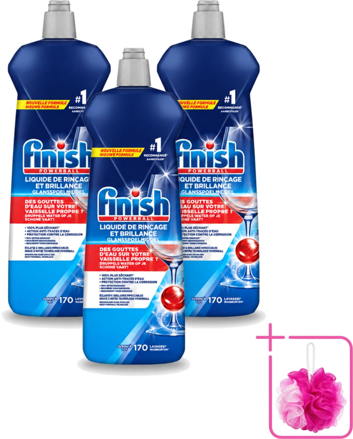 3 x Finish Powerball - Glansspoelmiddel - Anti-Corrosie & Anti-Vervaging - 170 Afwasbeurten - 800ml - Bulkverpakking - Glansspoelmiddel - Douchemop - Vaatwasmiddel