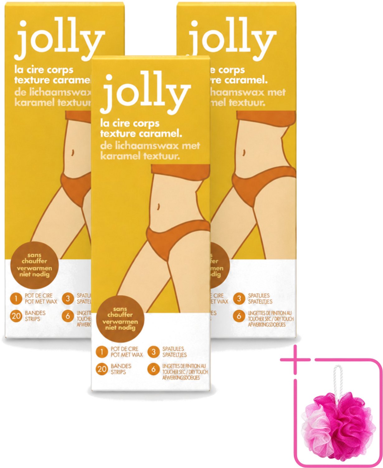 3 x Jolly - Lichaamswax - Karamel Structuur - 20 Strips - Bulkverpakking - Haar verwijderen - Douchemop - Lichaamswax