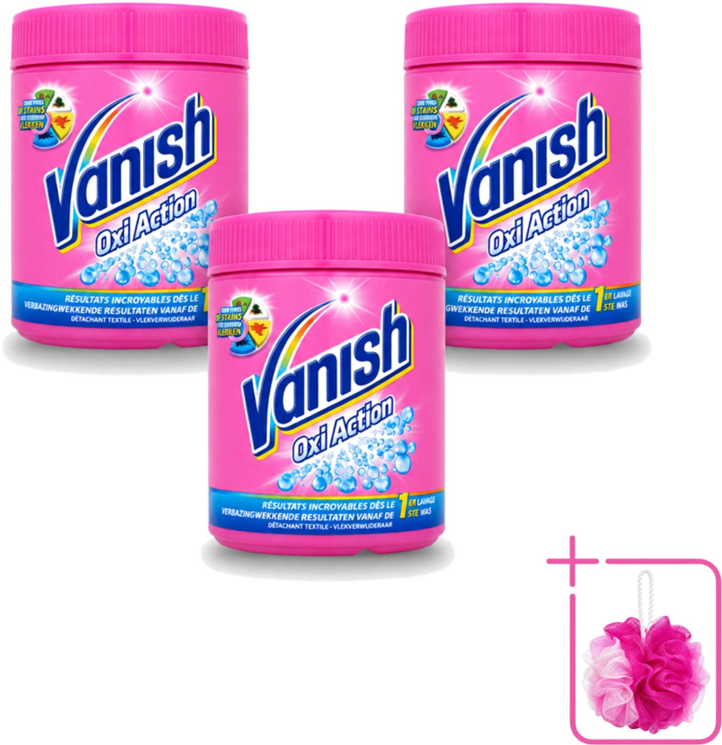 3 x Vanish Oxi Action - Vlekkenverwijderaar Poeder - Zonder Bleek - Gekleurde Was - 500 Gram - Bulkverpakking - Vlekverwijderaar - Douchemop - Gekleurde was