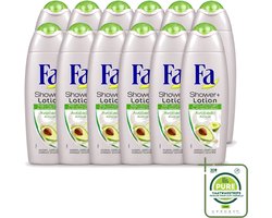 Fa 12 x - Douchecrème Met Lotion - Avocado - 250 ml - Grootverpakking - Douchecrème - Bodylotion - Avocado Geur - Hydratatie - Huid Verzorging