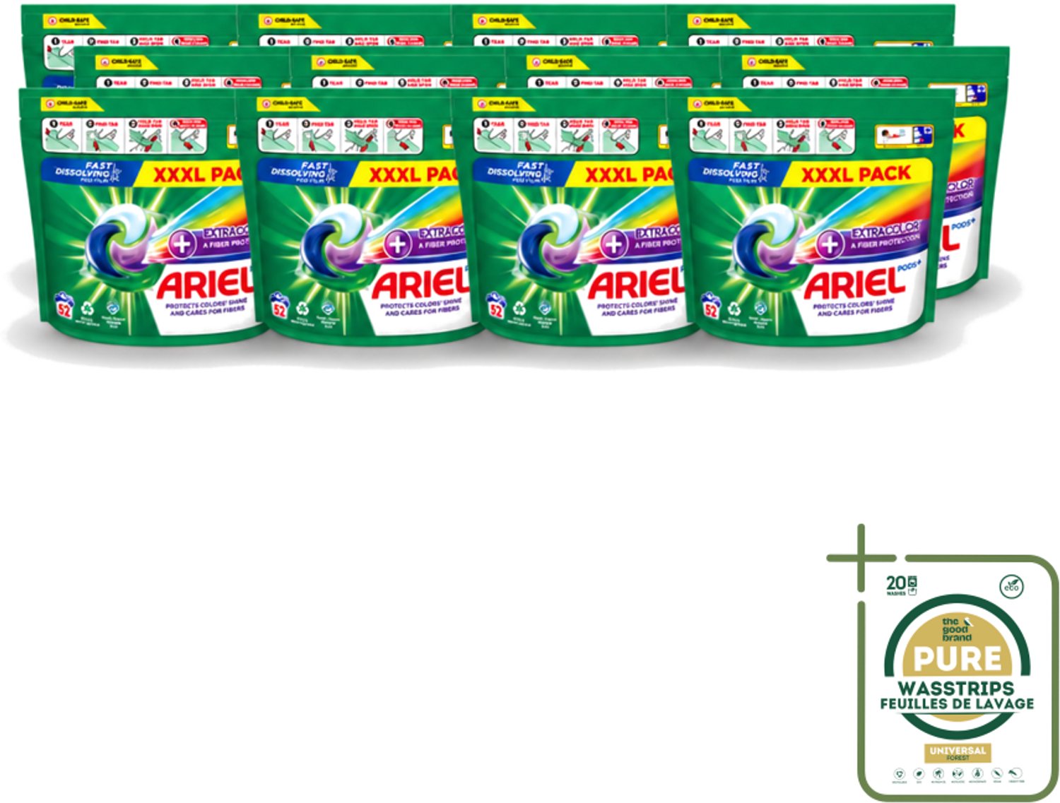 12 x Ariel – Waspods – Fiber Protection – 52 wasbeurten - Wasstrips - Vezelbescherming - Wasmiddel Pod - Kleding Reinigen - Kleur Beschermen - Wasmiddel 52 Beurten