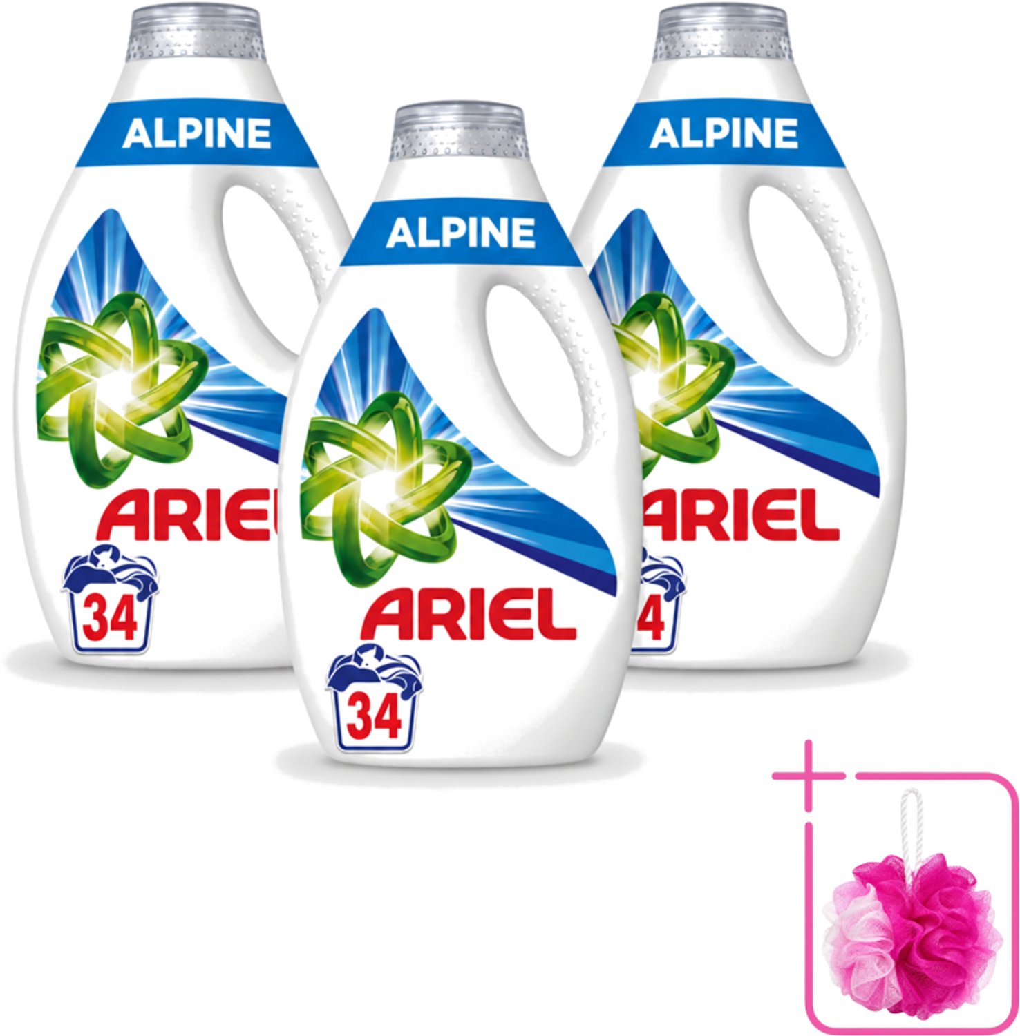 3 x Ariel – Vloeibaar Wasmiddel – Alpine – 1530 ml – 34 wasbeurten - Bulkverpakking - Ariel Alpine - Douchemop - Vloeibaar wasmiddel