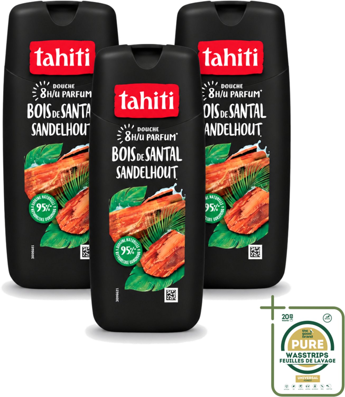3 x Tahiti – Douchegel – Sandelhout - 315 ml - Wasstrips - Douchegel - Sandelhout - Ontspanning - Natuurlijke Geur - Huidverzorging