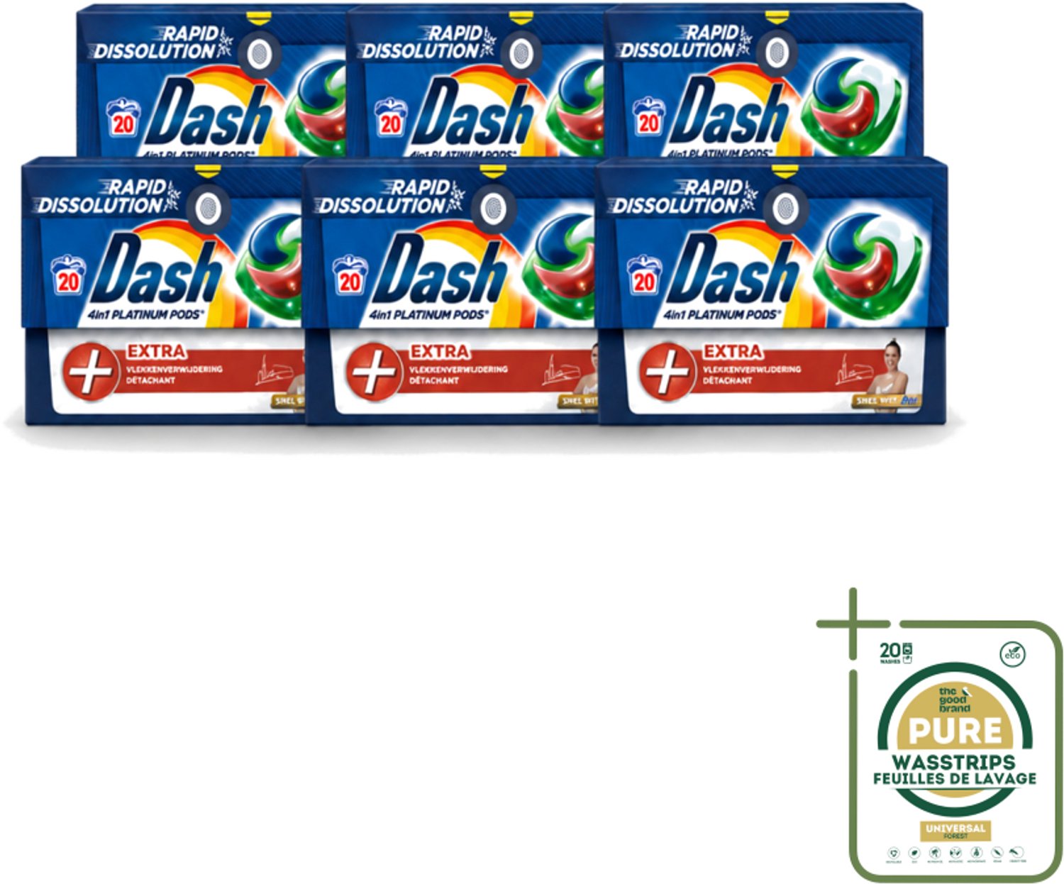 6 x Dash – Wasmiddel Pods 4-in-1 Platinum – Extra Vlekkenverwijdering – 20 Capsules - Wasstrips - Wasmiddelcapsules - Krachtige Wasmiddel - Vlekverwijdering - Kleurbehoud - Frisheid