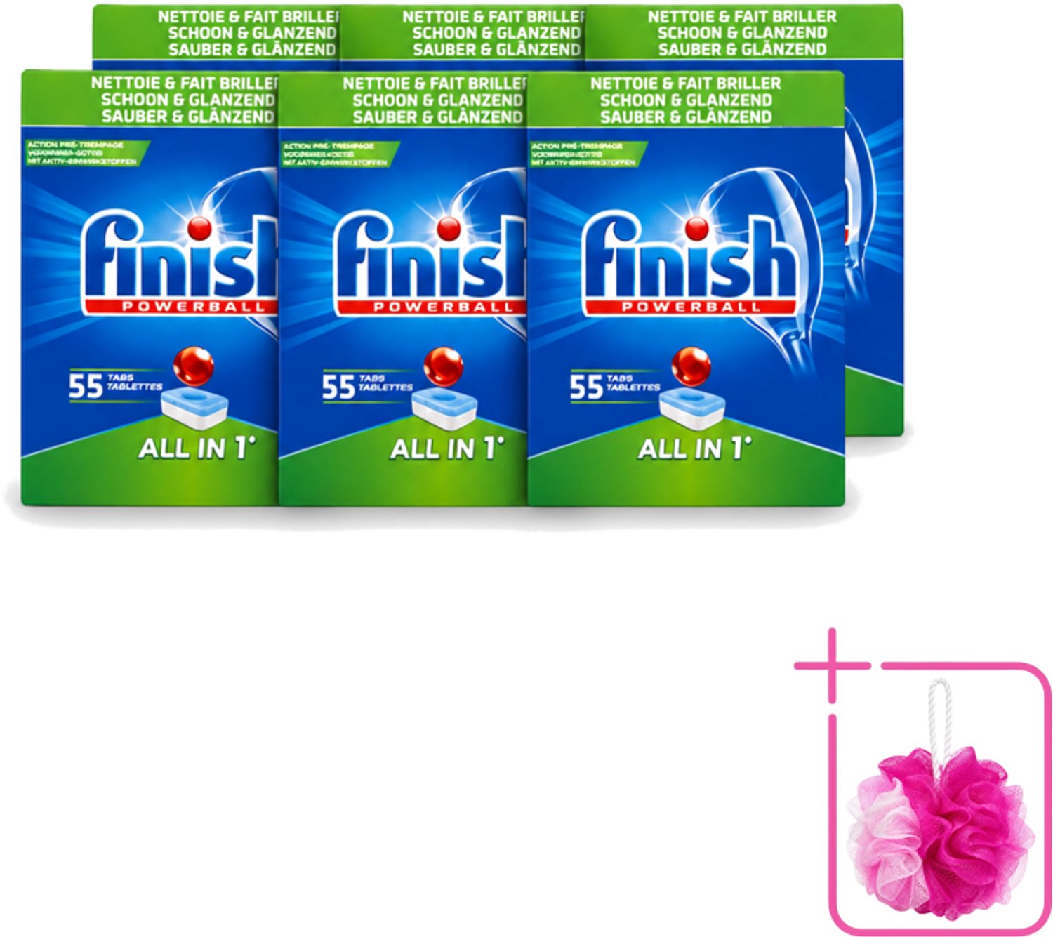 6 x Finish Powerball - All in 1 - Vaatwastabletten - Schoon & Glans - 55 Tabletten - Bulkverpakking - Vaatwasmiddel - Douchemop - Vaatwastablet