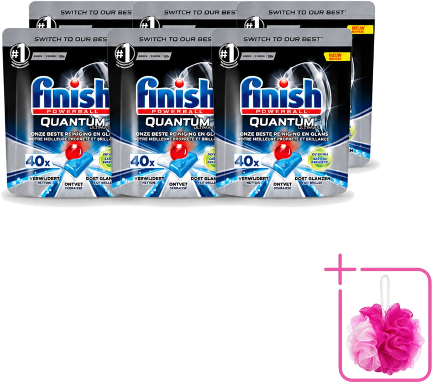 6 x Finish Powerball - Quantum Ultimate - Vaatwastabletten - Ontvetter - 40 Tabletten - Bulkverpakking - Vaatwasmiddel - Douchemop - Vaatwastablet