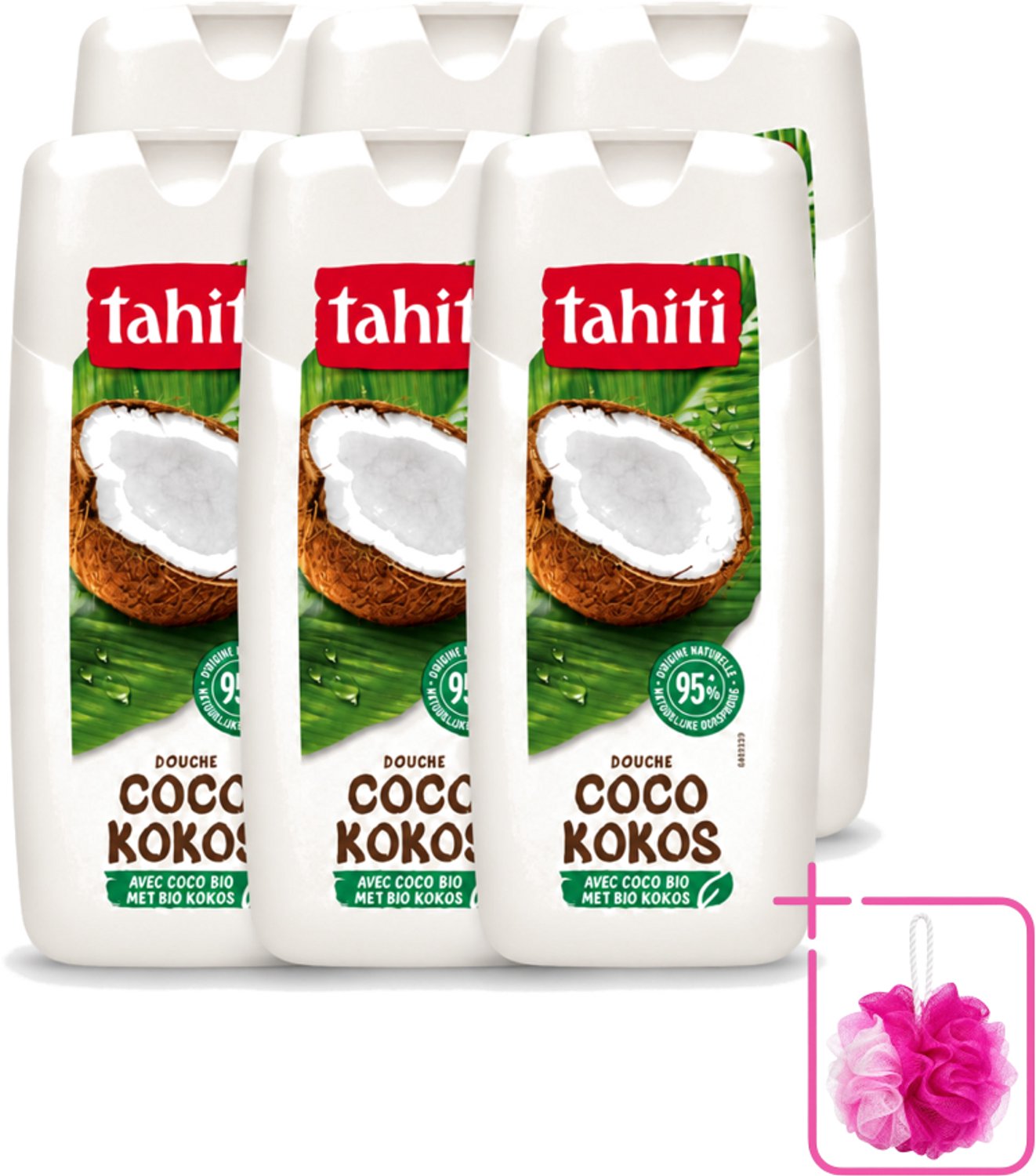 6 x Tahiti - Douchegel - Biologische Kokos - 100% Vegan - 300 ml - Bulkverpakking - Douchegel kokos - Douchemop - Biologische kokos