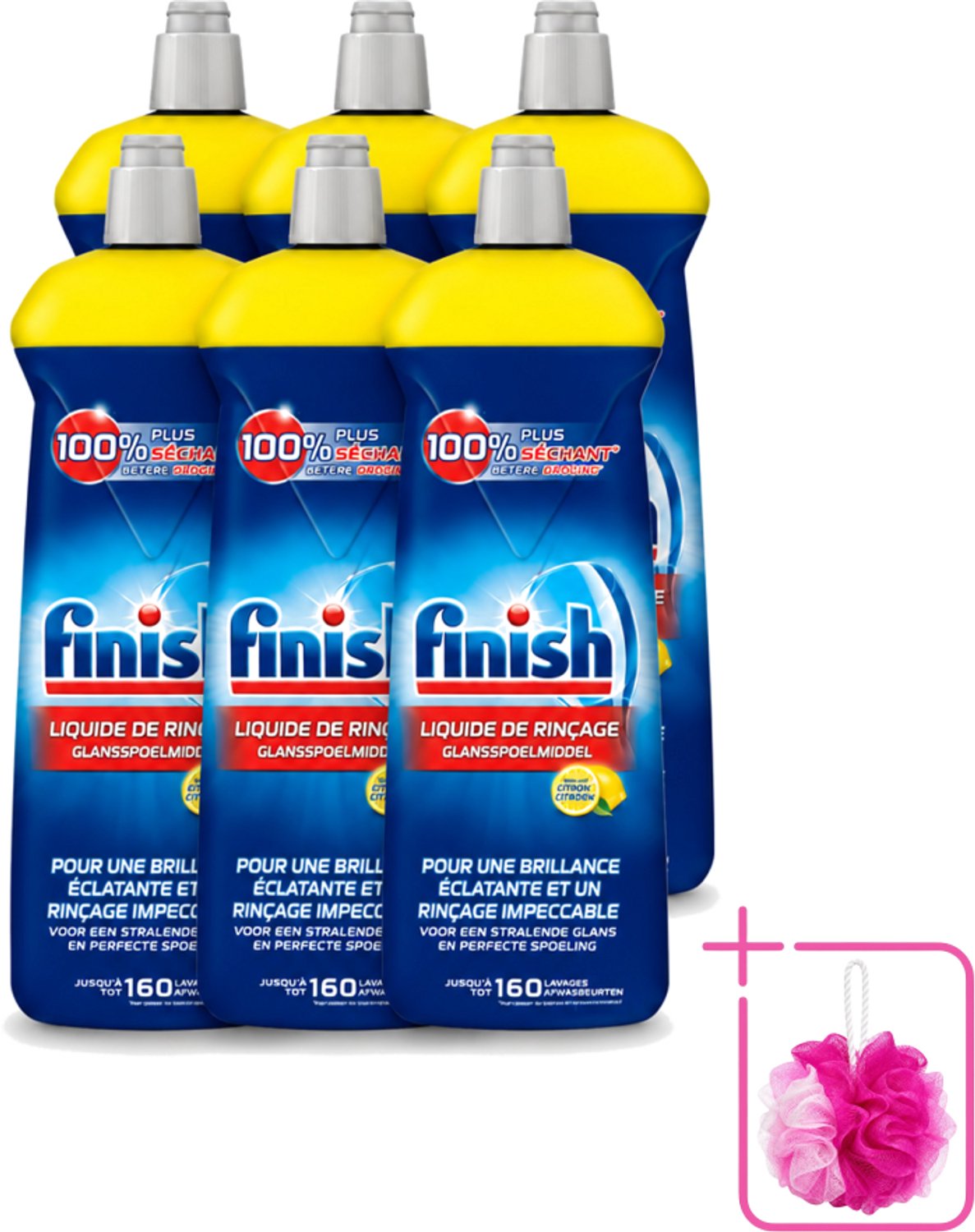 6 x Finish - Glansspoelmiddel - Citroen - Stralende glans - Tot 160 Afwasbeurten - 800 ml - Bulkverpakking - Glansspoelmiddel - Douchemop - Glans