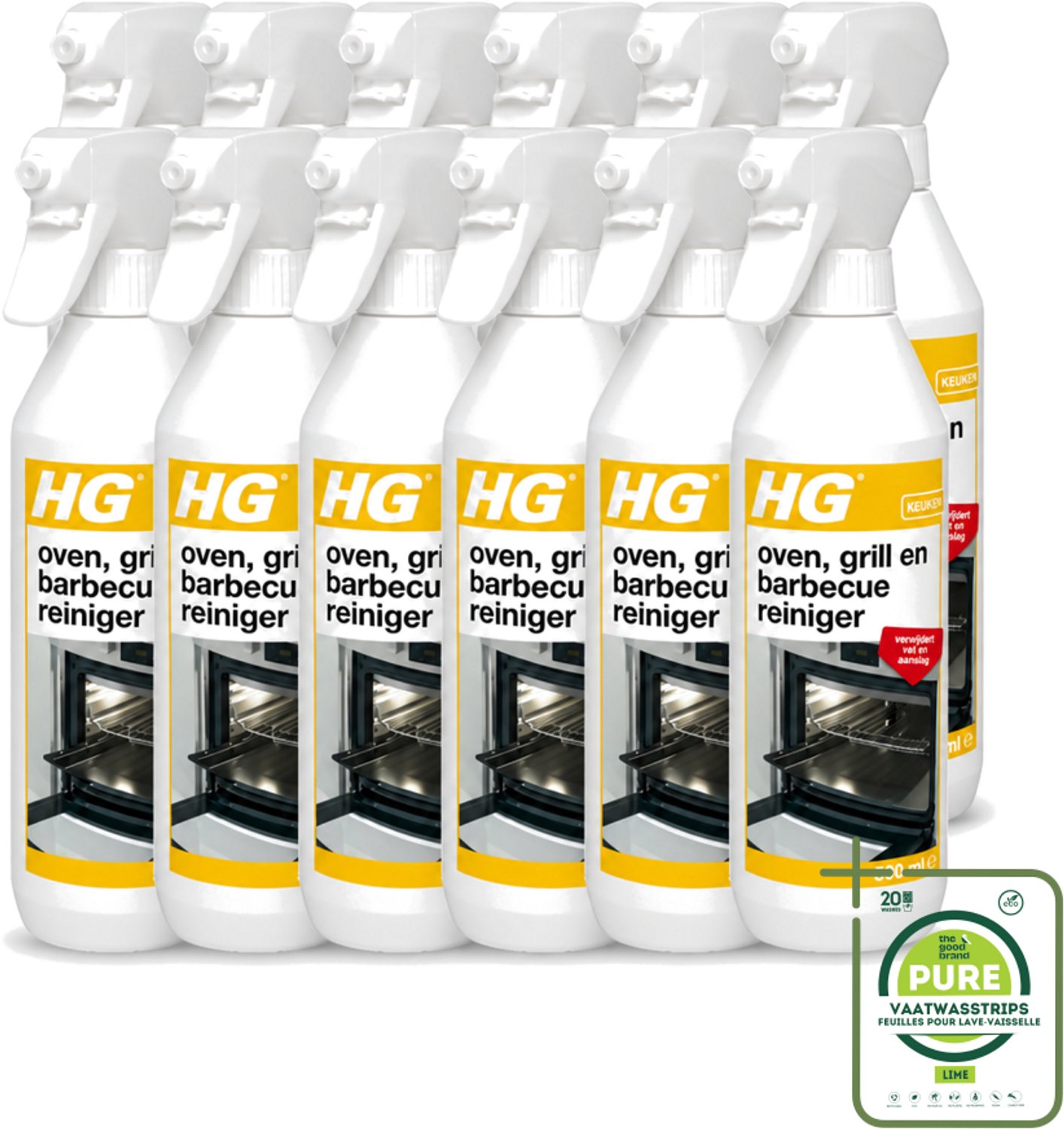 12 x HG - Oven, Grill & Barbecuereiniger - Actief Krachtschuim - 500 ml - Grootverpakking - Oven Reinigen - Grill Reinigen - Barbecuereiniger - Vet Verwijderen - Keuken Reinigen