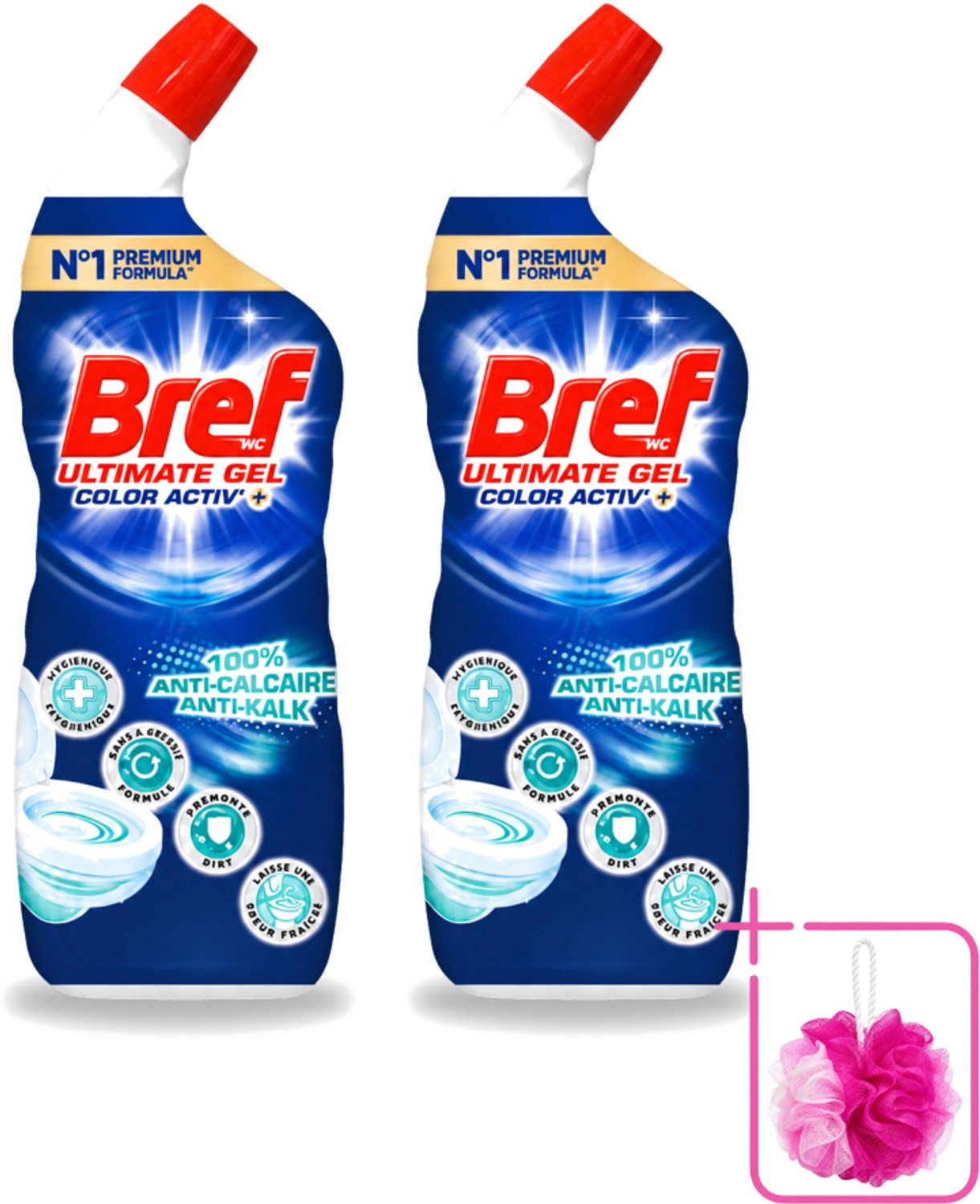 2 x Bref WC - Color Activ+ - Toiletreiniger - Gel - Anti-Kalk - Oceaan - 700 ml - Bulkverpakking - Toilet reinigen - Douchemop - Anti-kalk
