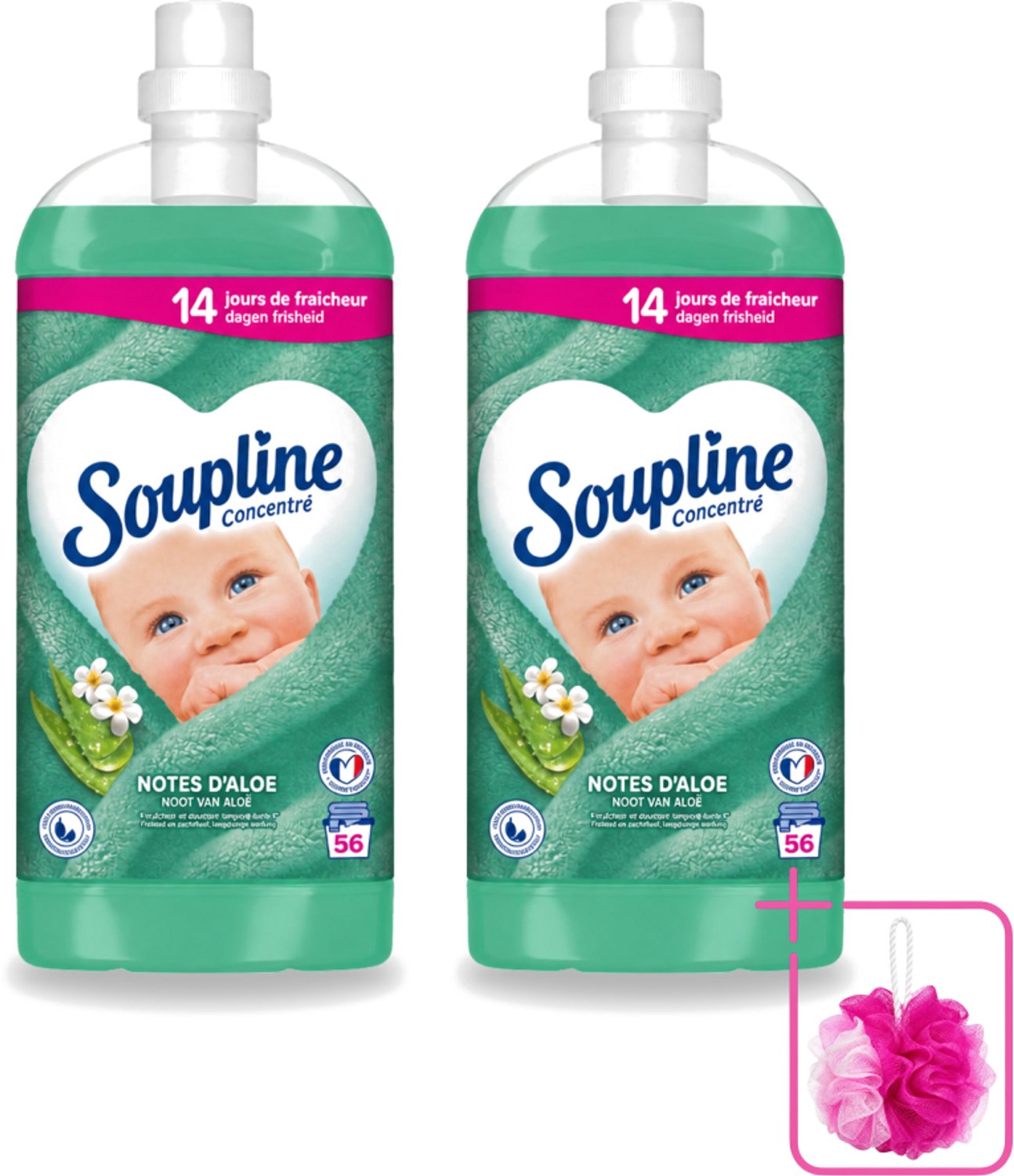 2 x Soupline - Wasverzachter - Aloë Vera - 56 Wasbeurten - 1.3L - Bulkverpakking - Wasverzachter aloë vera - Douchemop - Frisse geur