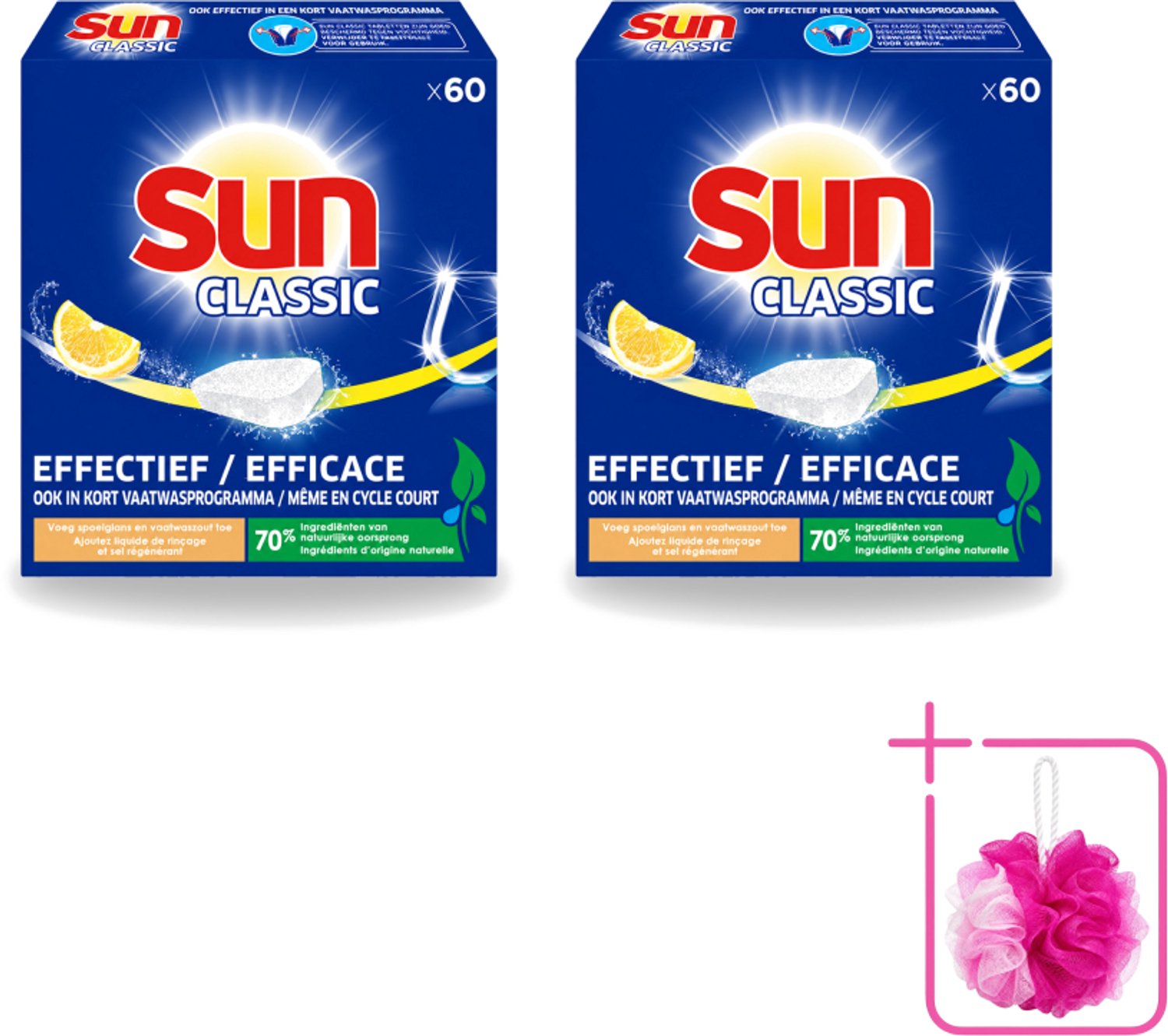 2 x Sun Classic - Vaatwastabletten - Voordeelverpakking - Citroen - 60 Tabletten - Bulkverpakking - Vaatwastabletten - Douchemop - Citroengeur