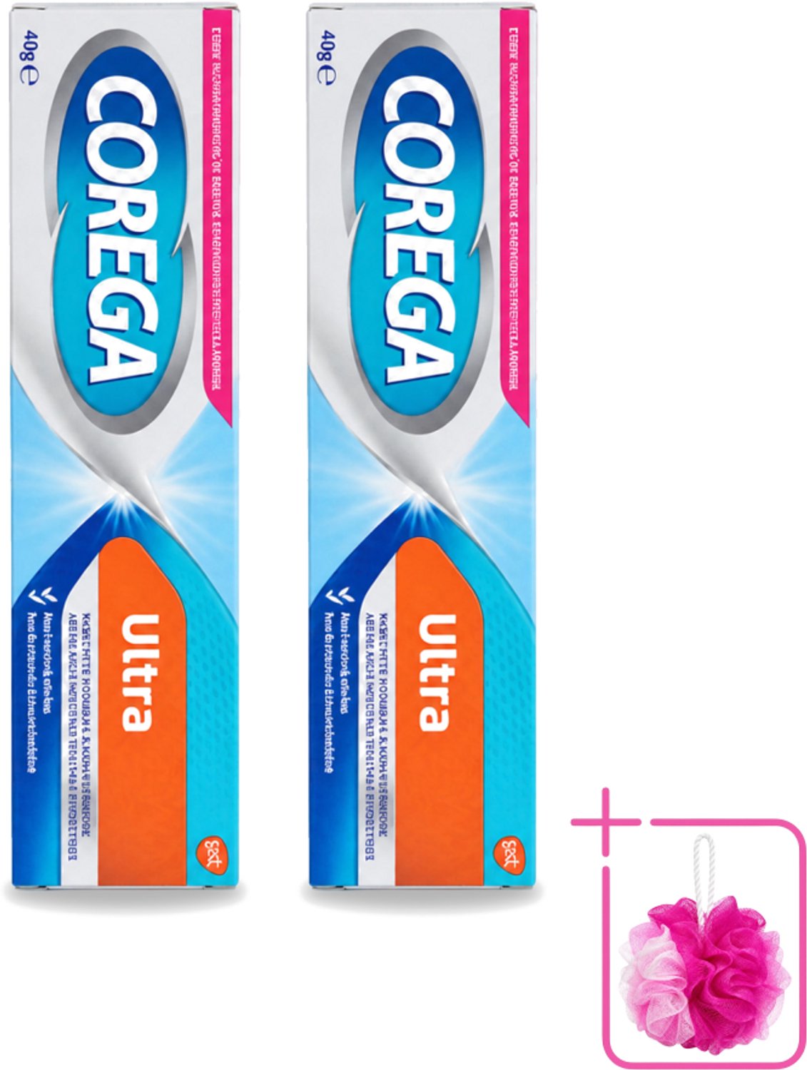 2 x Corega Ultra Kleefcrème - Krachtig Houvast & Bescherming - Met Verfrissende Mintsmaak - 40g - Bulkverpakking - Gebitprothese kleefcrème - Douchemop - Houvast gebitsprothese