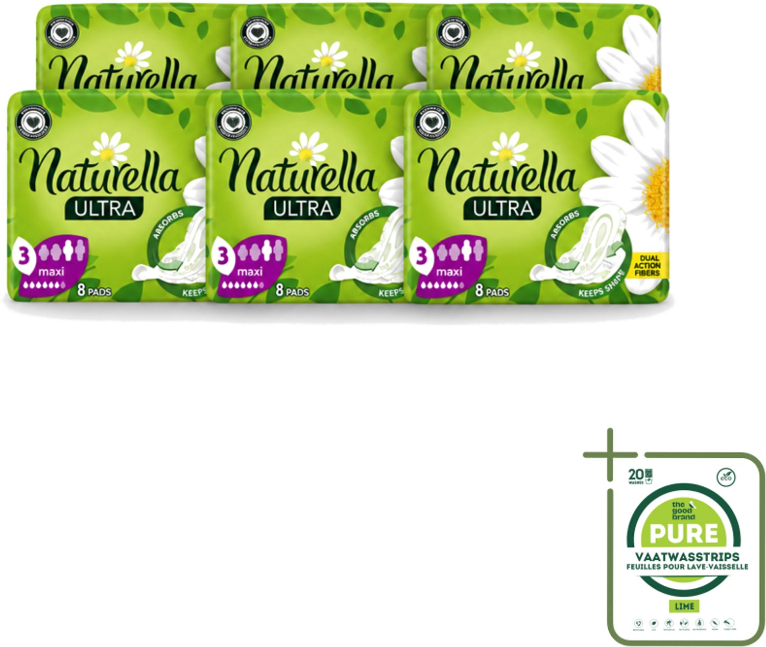 6 x Natur'ella - Ultra - Maandverband - Maxi - 8 Pads - Grootverpakking - Maandverband - Menstruatie - Menstruatiebescherming - Menstruatiekanaal - Menstruatiekanaal
