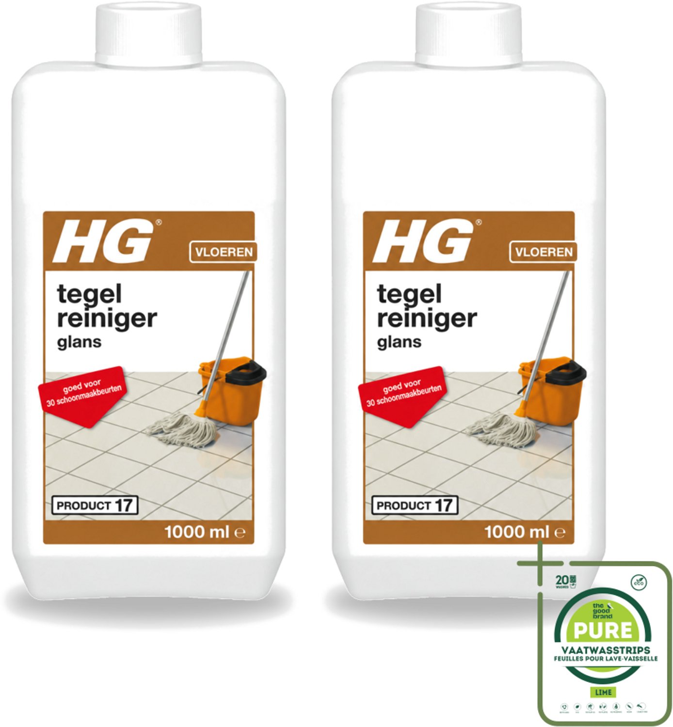 2 x HG - Vloeren - Tegelreiniger Glans - Biologisch Afbreekbaar - 1L - Grootverpakking - Vaatwasstrips - Tegelreiniger - Glans Herstellen - Biologisch Afbreekbaar - Vloer Reinigen - Tegel Reinigen