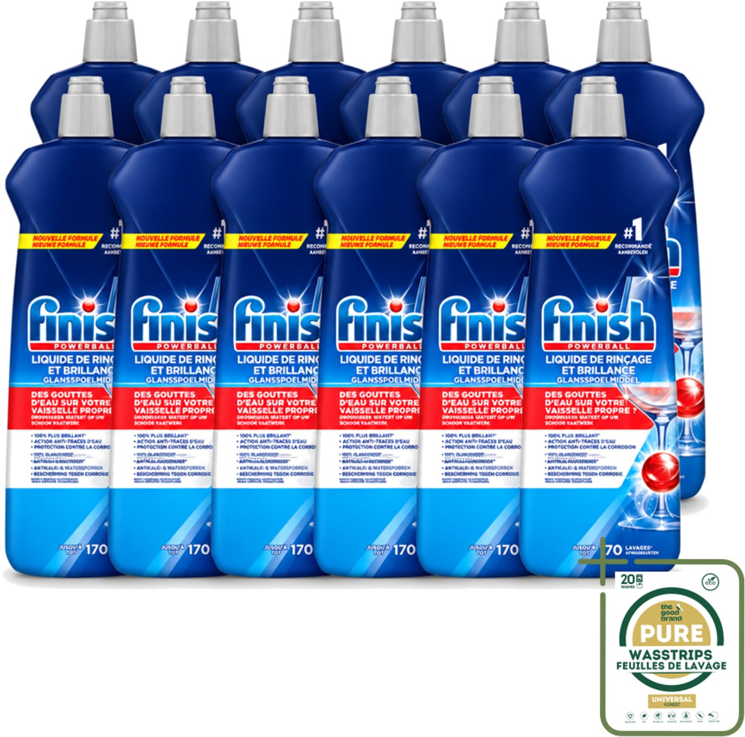 12 x Finish Powerball - Glansspoelmiddel - Anti-Corrosie & Anti-Vervaging - 170 Afwasbeurten - 800ml - Wasstrips - Glansspoelmiddel - Vaatwasmiddel - Anti-kalk - Anti-corrosie - Glans