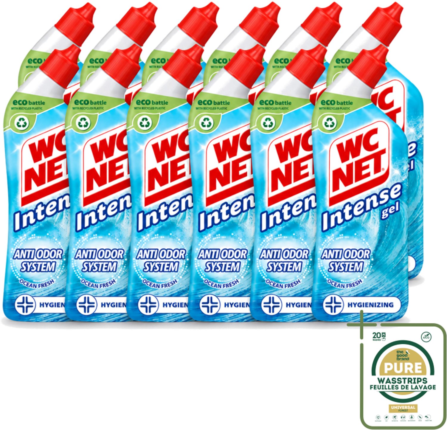 12 x WC Net - Toiletreiniger - Gel - Ocean Fresh - Verwijderd Geuren - 750 ml - Wasstrips - WC Net - Toilet Reinigen - Geur Verwijderen - Oceaangeur - Anti-geur