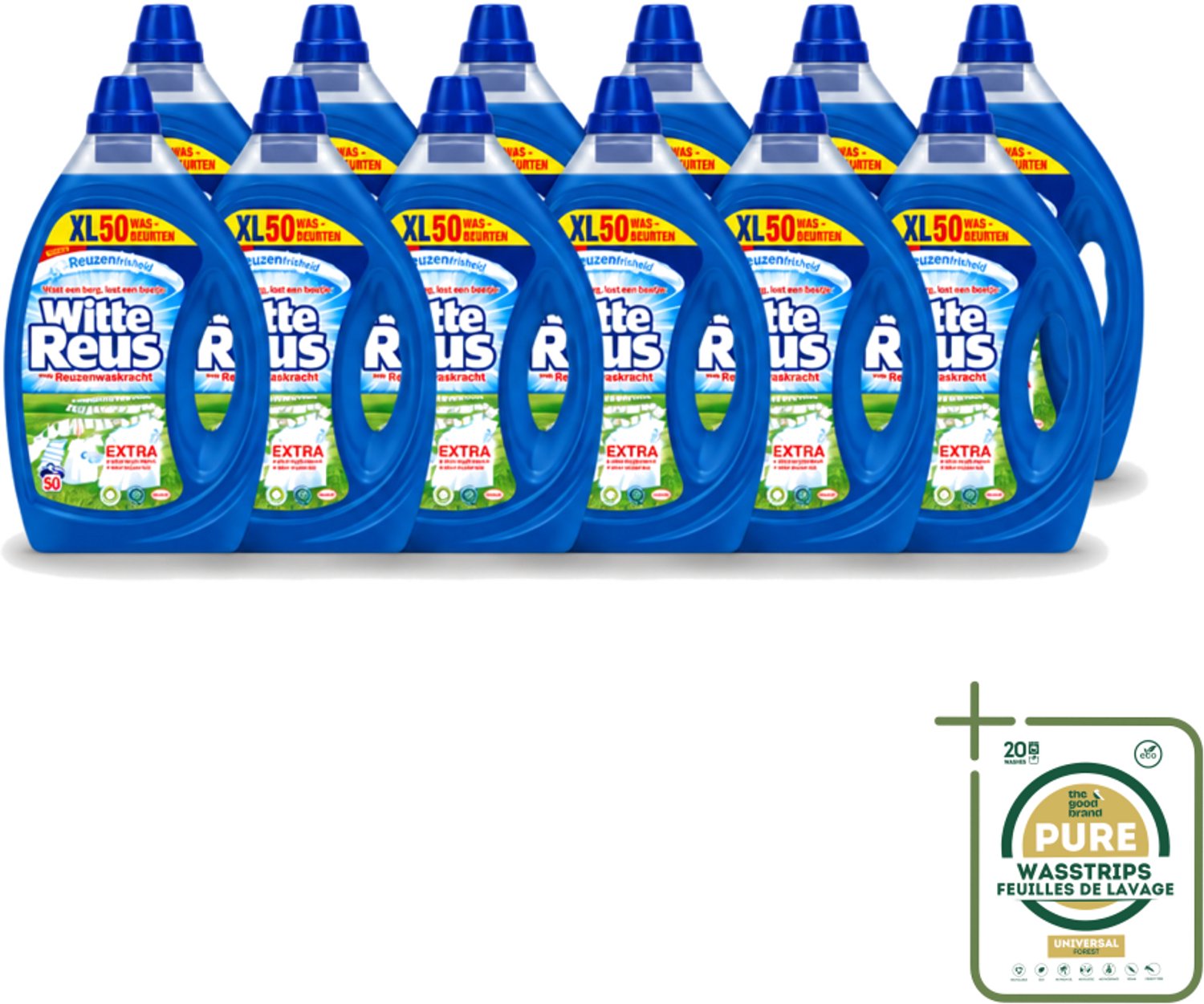 12 x Witte Reus - Vloeibaar Wasmiddel - 50 Wasbeurten - Wasstrips - Wasmiddel - Vloeibaar Wasmiddel - Wasbeurten - Schoonmaak - Reiniging