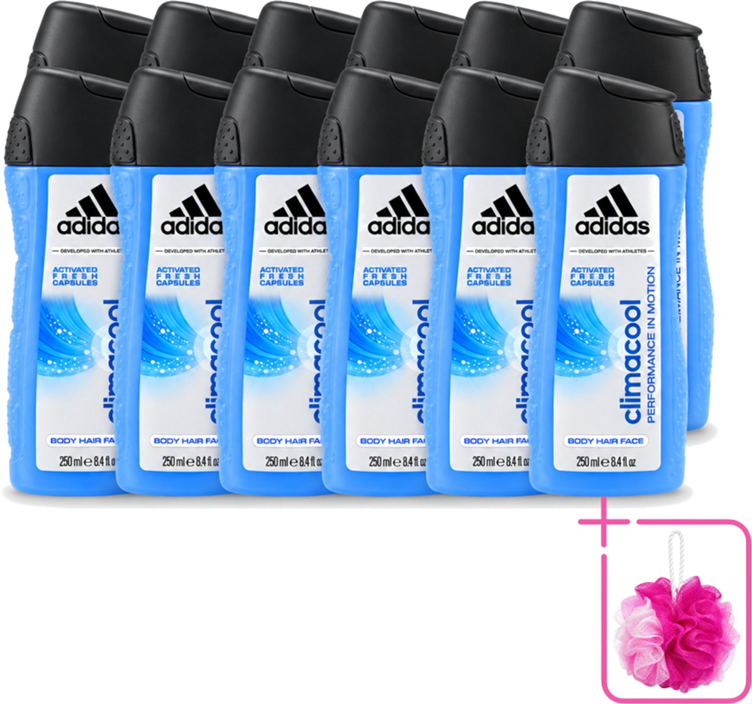 12 x Adidas – Douchegel – Climacool Men – 250 ml - Bulkverpakking - Douchegel - Douchemop - Frisheid