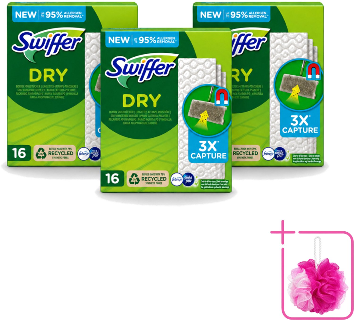 3 x Swiffer – Vloerdoekjes – Dry Navullingen – 16 doekjes - Bulkverpakking - Vloerreiniger - Douchemop - Droge doekjes