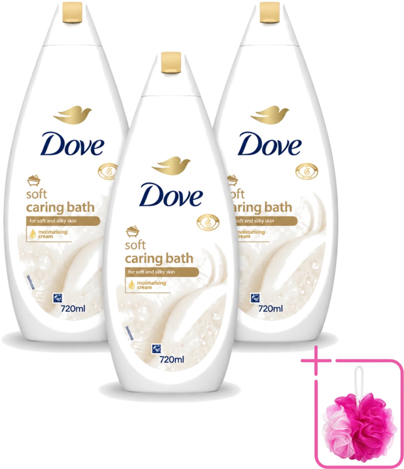 3 x Dove – Badcrème – Soft – 720 ml - Bulkverpakking - Douchegel - Douchemop - Zachte reiniging