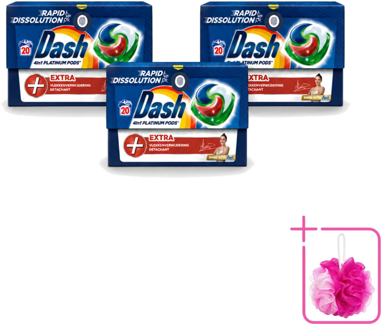 3 x Dash – Wasmiddel Pods 4-in-1 Platinum – Extra Vlekkenverwijdering – 20 Capsules - Bulkverpakking - Wasmiddelcapsules - Douchemop - Krachtige wasmiddel