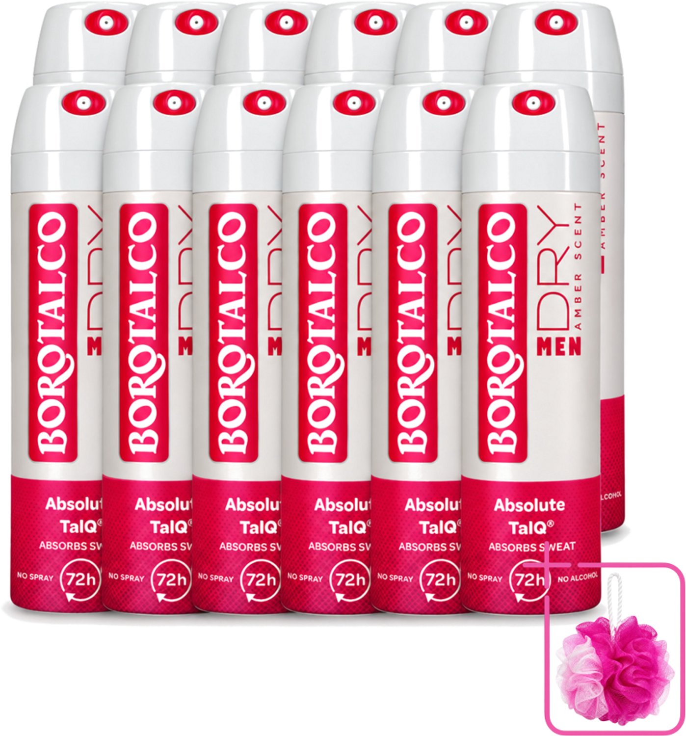 12 x Borotalco – Deodorant Spray – Men Amber Geur – 150 ml - Bulkverpakking - Deodorant spray - Douchemop - Mannelijke geur