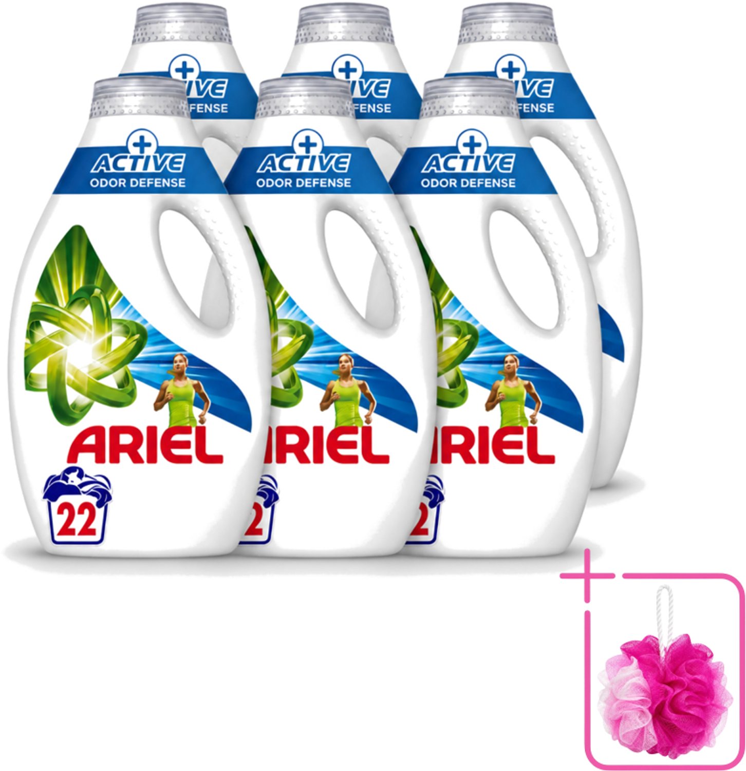 6 x Ariel – Vloeibaar Wasmiddel – Active Odor Defense – 990 ml – 22 wasbeurten - Bulkverpakking - Geurverwijdering was - Douchemop - Sportkleding wasmiddel