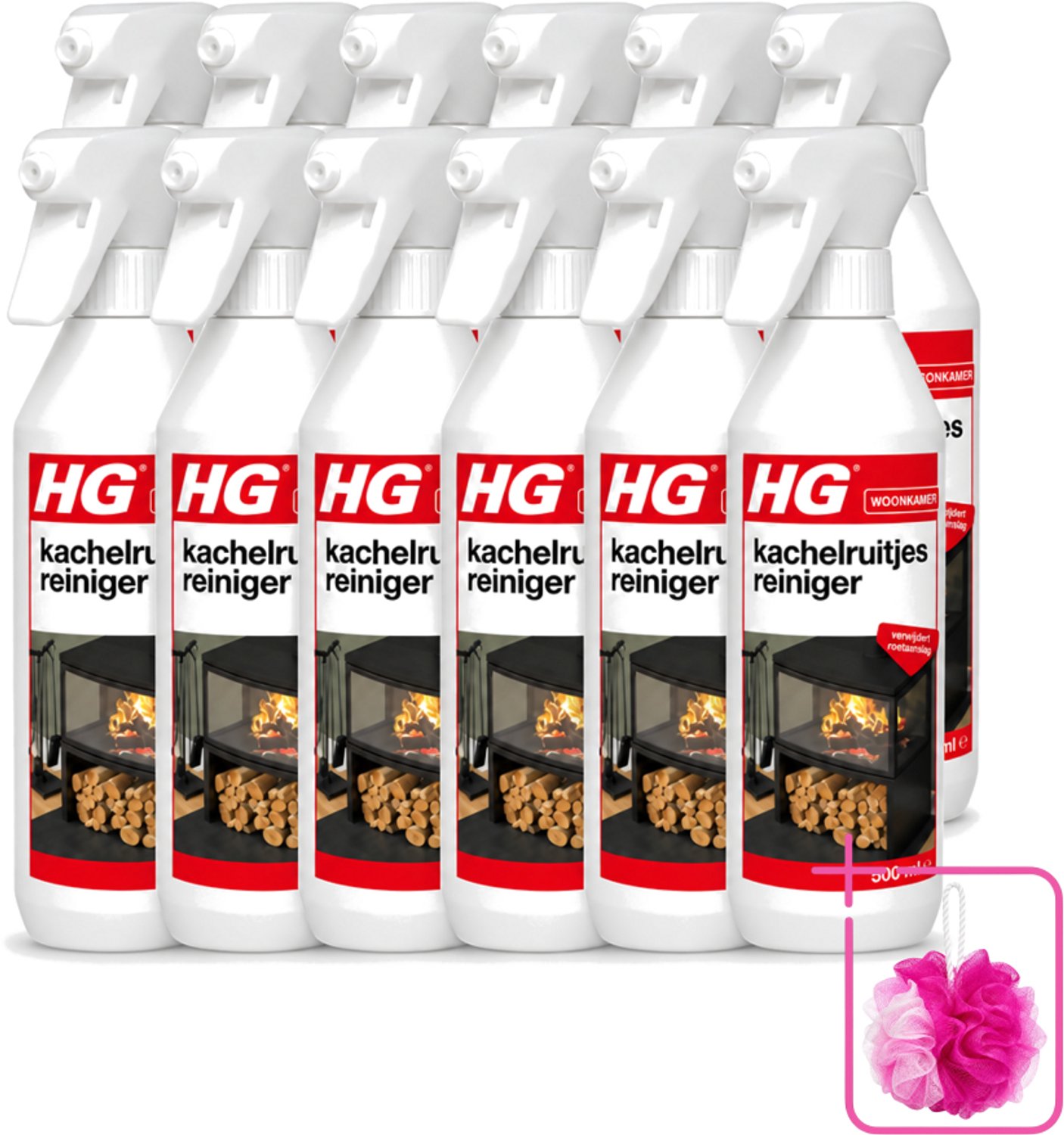 12 x HG - Kachelruitjesreiniger - Verwijdert Roetaanslag - 500 ml - Bulkverpakking - Kachelruiten reinigen - Roet verwijderen