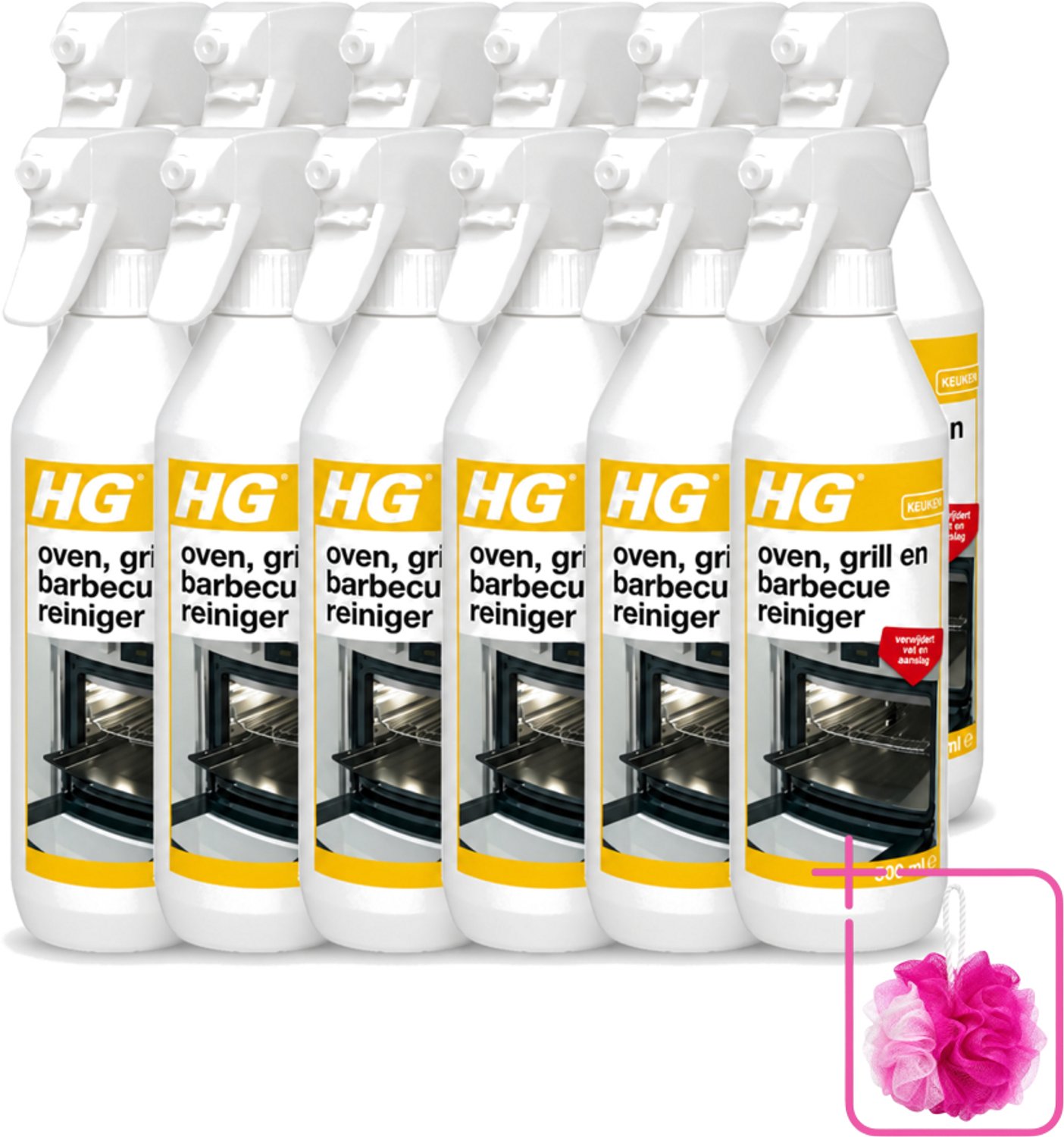 12 x HG - Oven, Grill & Barbecuereiniger - Actief Krachtschuim - 500 ml - Bulkverpakking - Oven reinigen - Grill reinigen