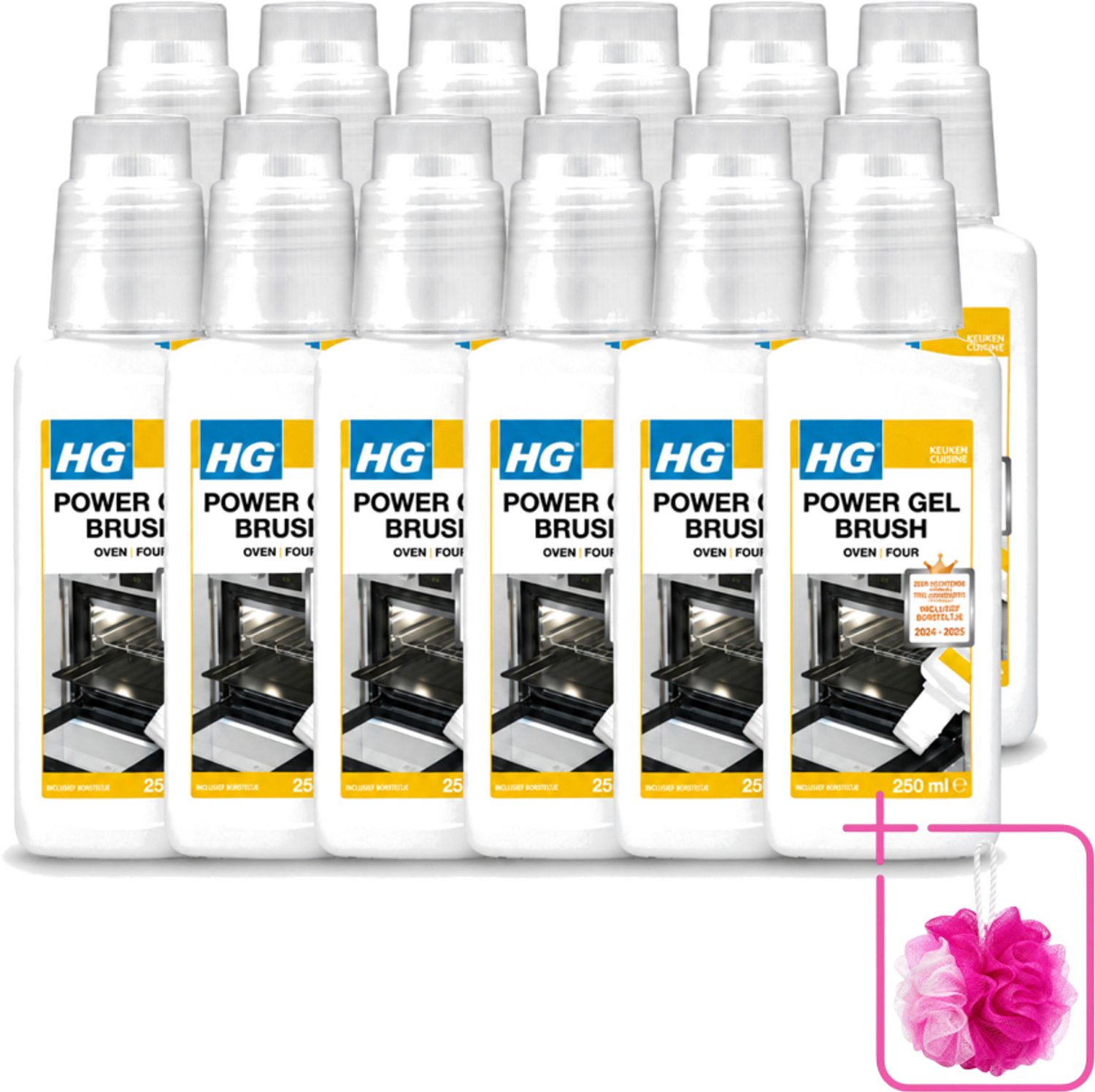 12 x HG - Power Gel Brush Oven - Zeer Hechtende Formule - Inclusief Borsteltje - 250 ml - Bulkverpakking - Oven reinigen - Bakplaat reinigen