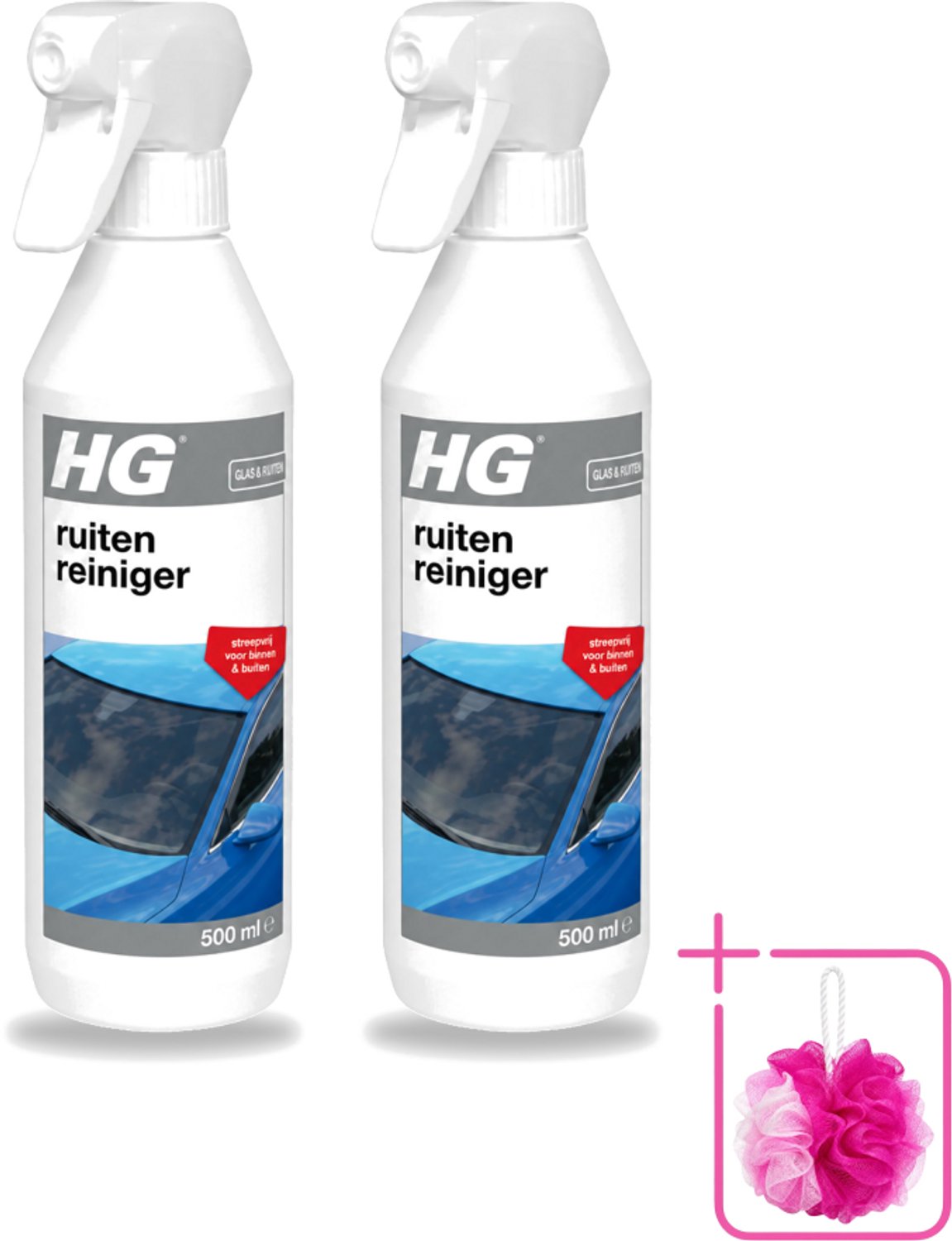 2 x HG - Ruitenreiniger - Streepvrij Voor Binnen & Buiten - 500 ml - Bulkverpakking - Ruitenreiniger - Ruiten reinigen