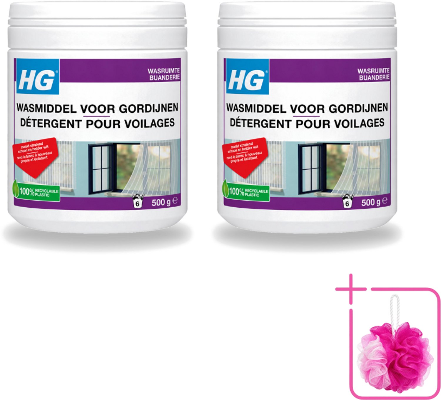 2 x HG - Wasruimte - Wasmiddel Voor Gordijnen - 500 g - Bulkverpakking - Wasmiddel vitrage - Douchemop - Reinigen vitrage