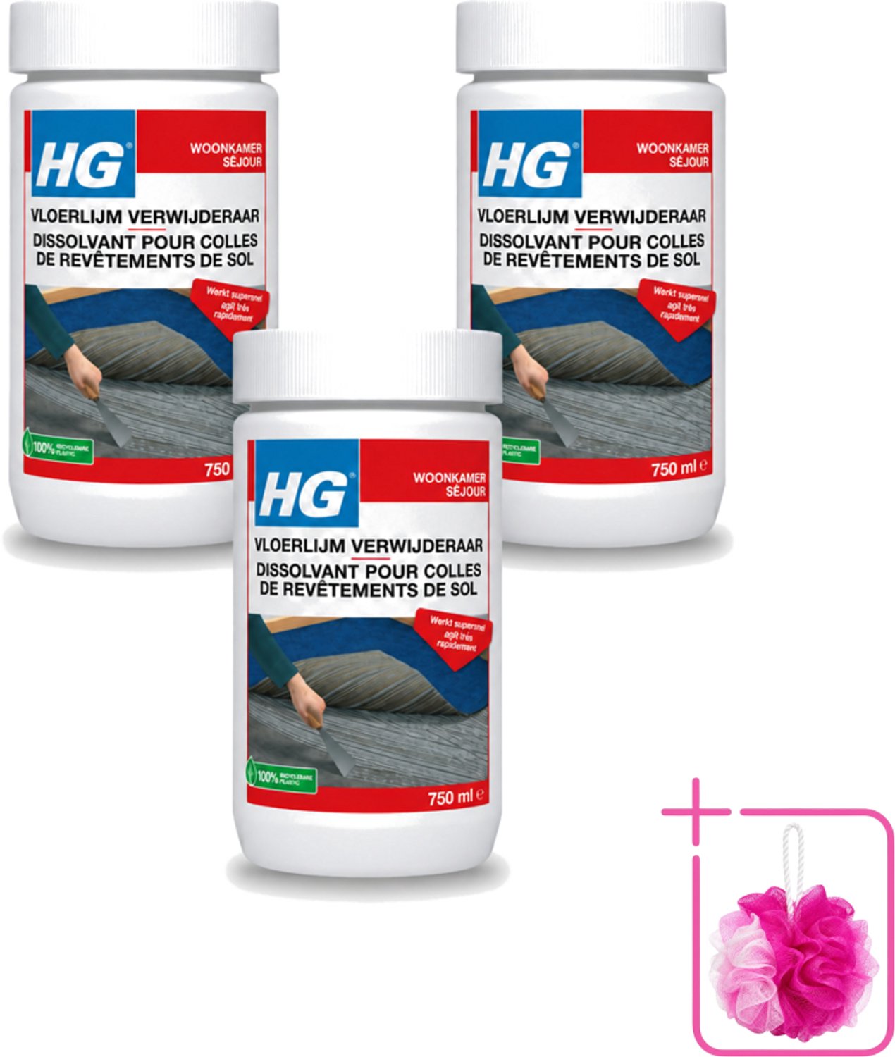 3 x HG - Vloerlijmverwijderaar - 750 ml - Bulkverpakking - Lijmverwijderaar - Douchemop - Vloerlijm