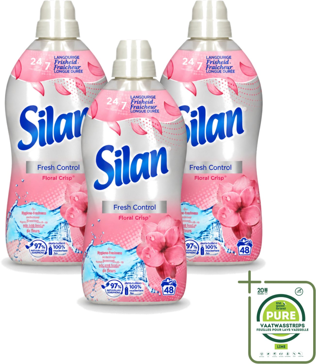 3 x Silan – Wasverzachter – Fresh Control Floral Crisp – 1056 ml - Grootverpakking - Vaatwasstrips - Wasverzachter - Frisheid - Bloemige Geur - Wasmachine - Textiel Verzachter