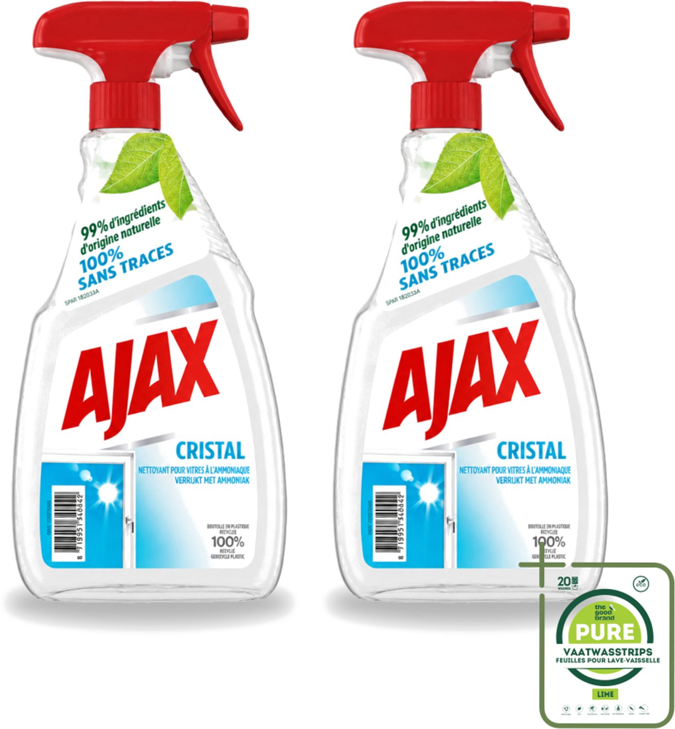 2 x Ajax - Ruitenreiniger - Cristal - Spray Met Ammoniak - 750 ml - Grootverpakking - Ruitenreiniger - Ammoniak - Streeploos - Ruiten Reinigen - Glans