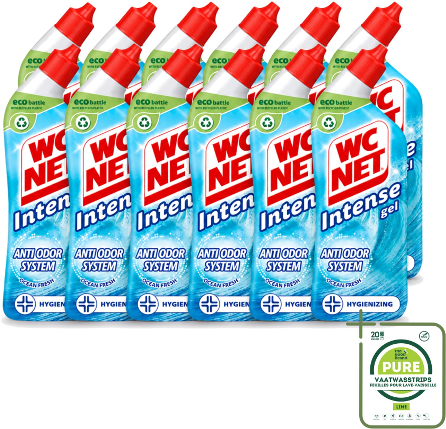 12 x WC Net - Toiletreiniger - Gel - Ocean Fresh - Verwijderd Geuren - 750 ml - Grootverpakking - Vaatwasstrips - WC Net - Toilet Reinigen - Geur Verwijderen - Oceaangeur - Anti-geur
