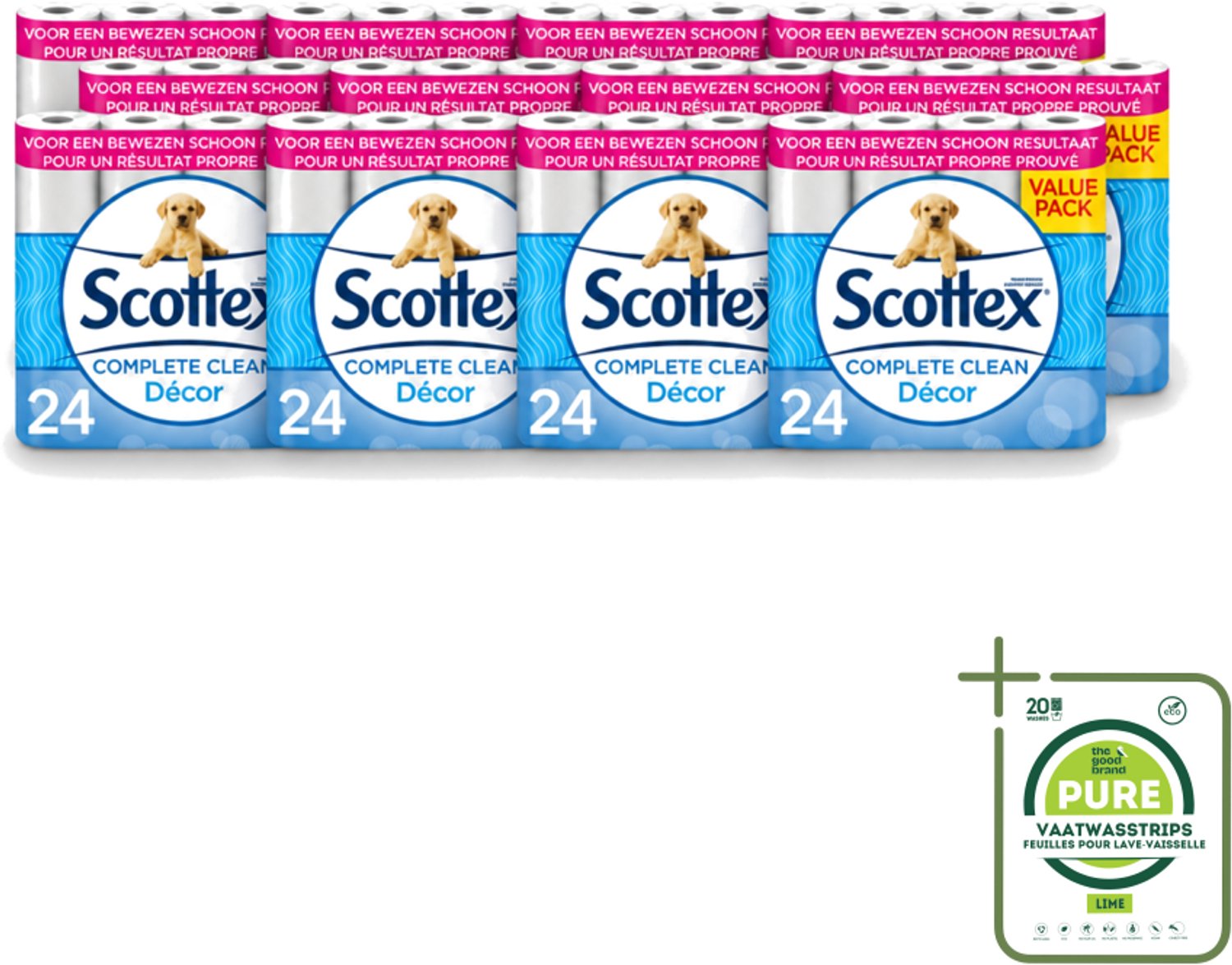12 x Scottex - Toiletpapier - 2-laags - 24 Rollen - Grootverpakking - Vaatwasstrips - Toiletpapier - 2-laags - 24 Rollen - Zachtheid - Kracht