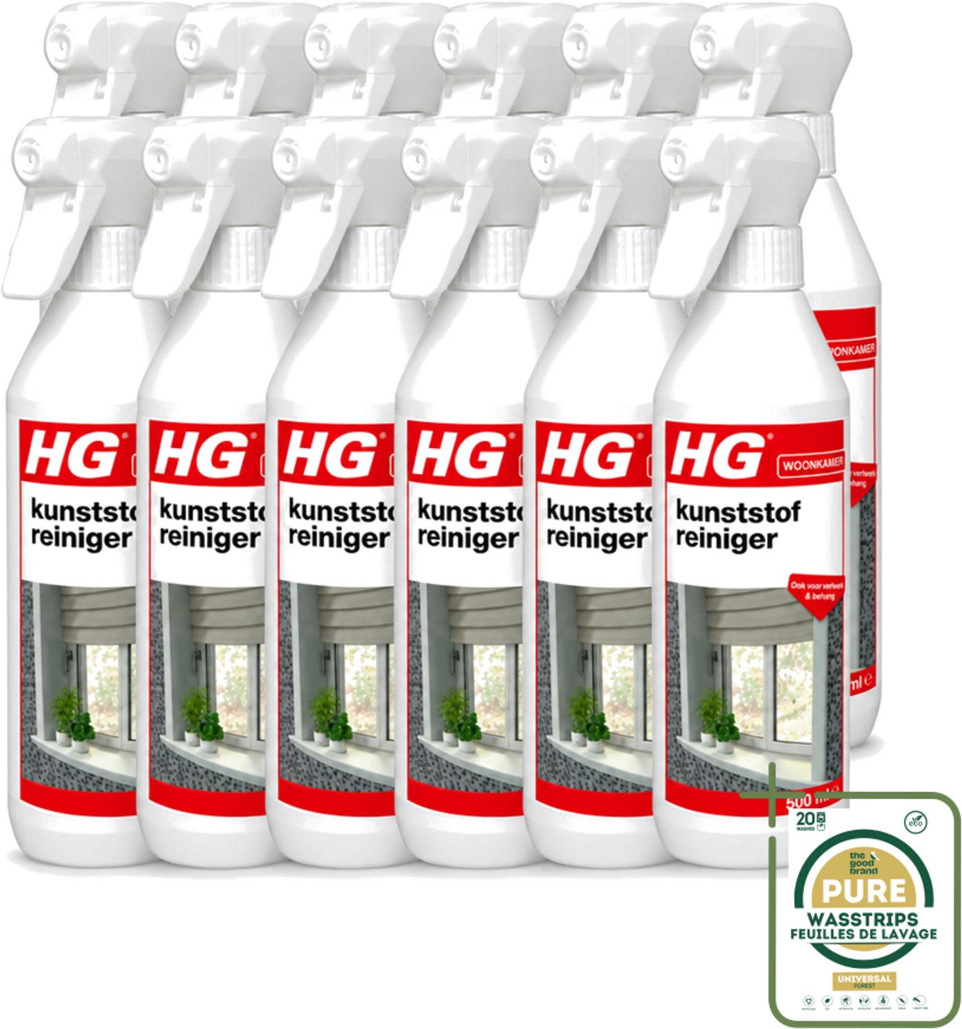 12 x HG - Kunststofreiniger Spray - Ook Voor Verfwerk & Behang - 500 ml - Wasstrips - Kunststof Reinigen - Verfwerk Reinigen - Behang Reinigen - Kunststof Meubels Reinigen - Vuil Verwijderen