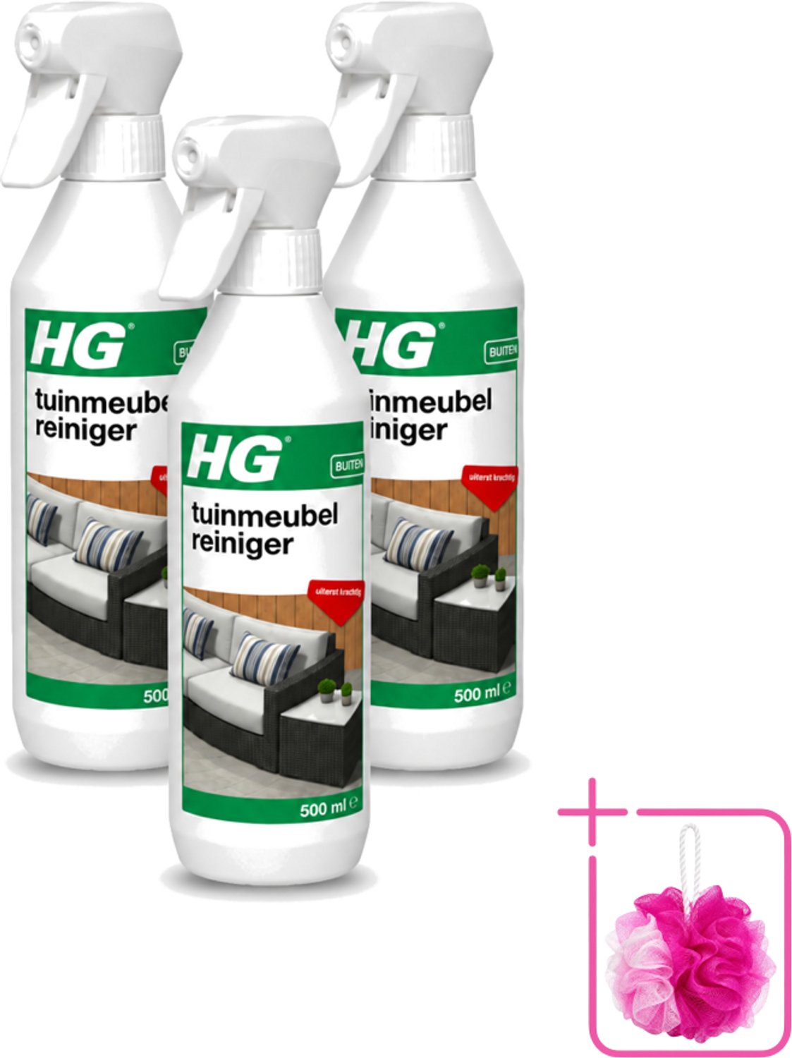 3 x HG - Buiten - Tuinmeubelreiniger - Uiterst Krachtig - 500 ml - Bulkverpakking - Tuinmeubel reinigen - Douchemop - Tuinmeubel reiniger