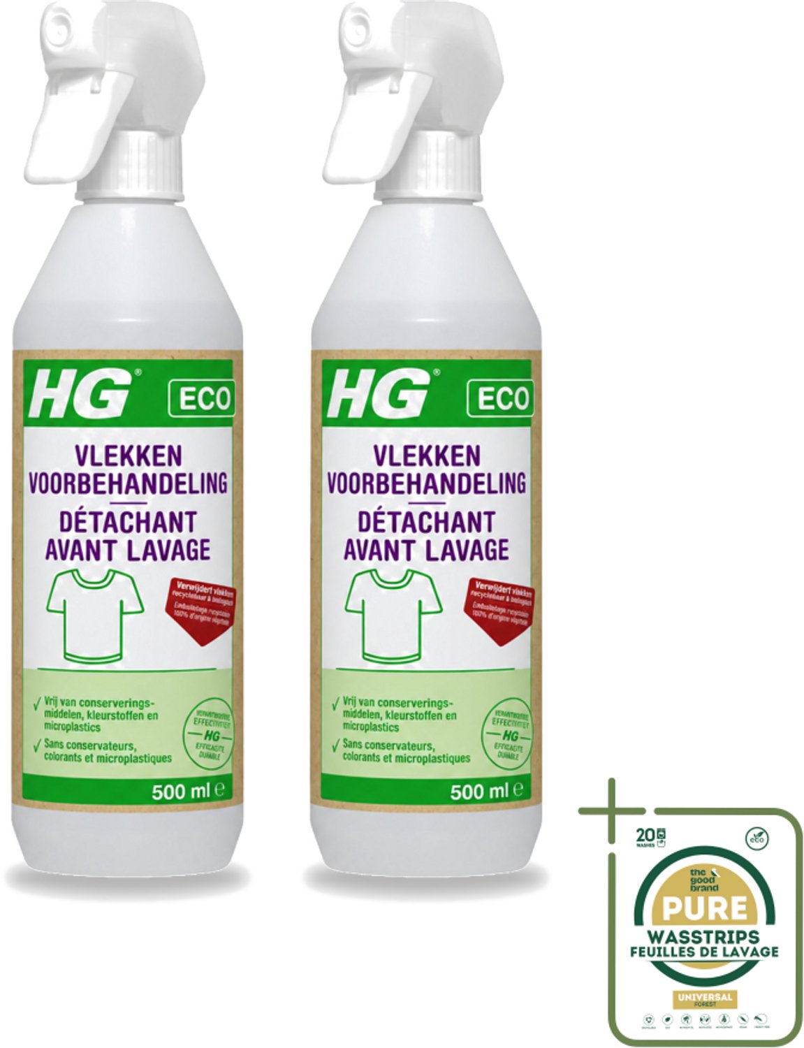 2 x HG ECO - Vlekken Voorbehandeling - Duurzame Vlekkenverwijderaar - 500 ml - Wasstrips - Vlekken Voorbehandeling - Eco Vlekken Behandeling - Milieuvriendelijke Vlekken Behandeling - Vlekken Op Kleding - Vlekken Op Tapijt