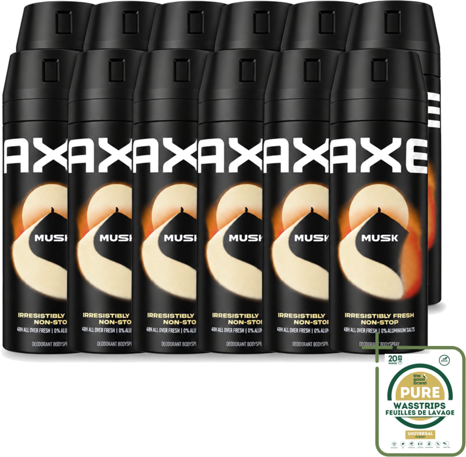 12 x Axe - Deodorant Bodyspray - 48hrs Fresh - Musk - Patchouli & Fougere - 150 ml - Wasstrips - 48 Uur Geurbescherming - Deodorant Sprayer - Zinktechnologie - Geur Van Musk - Geur Van Patchouli