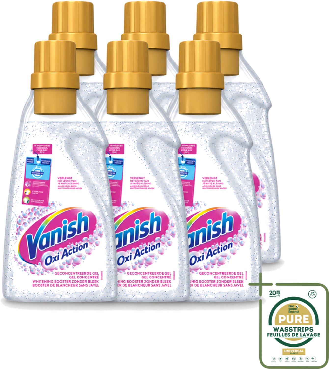6 x Vanish Oxi Action - Vlekkenverwijderaar Gel - Witte Was - 1.5 L - Wasstrips - Wit Was - Vlekverwijderaar - Bleekvrije Was - Witheid Herstellen - Geur Neutraliseren
